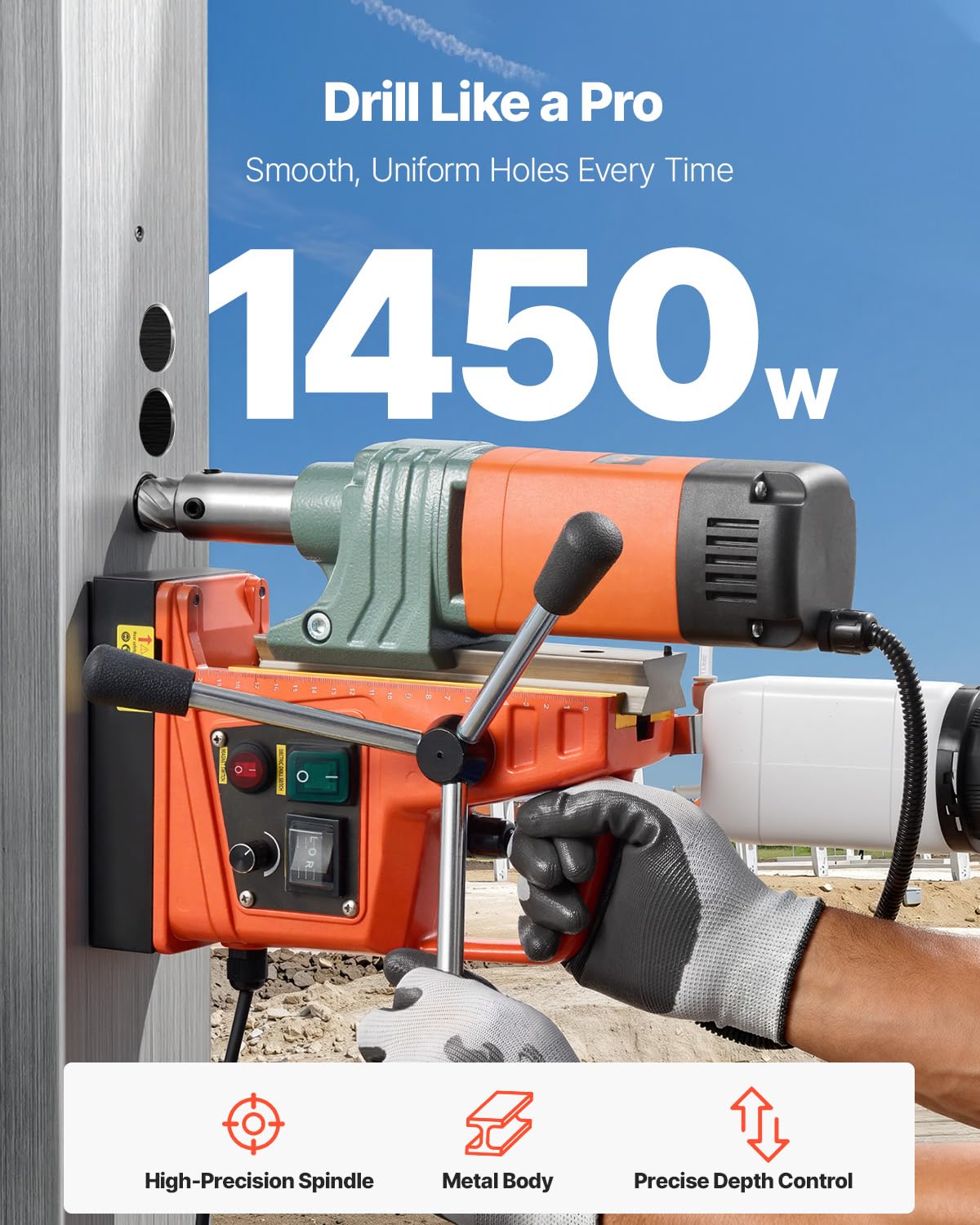 VEVOR 1450W Mag Drill Press, 2" Core Drilling Machine, 2922 lbf Variable Speed Portable Magnetic Drill, Heavy Duty Metal Hole Cutter with 6 Annular Cutters for I-Beam Steel Fabrication & Jobsite