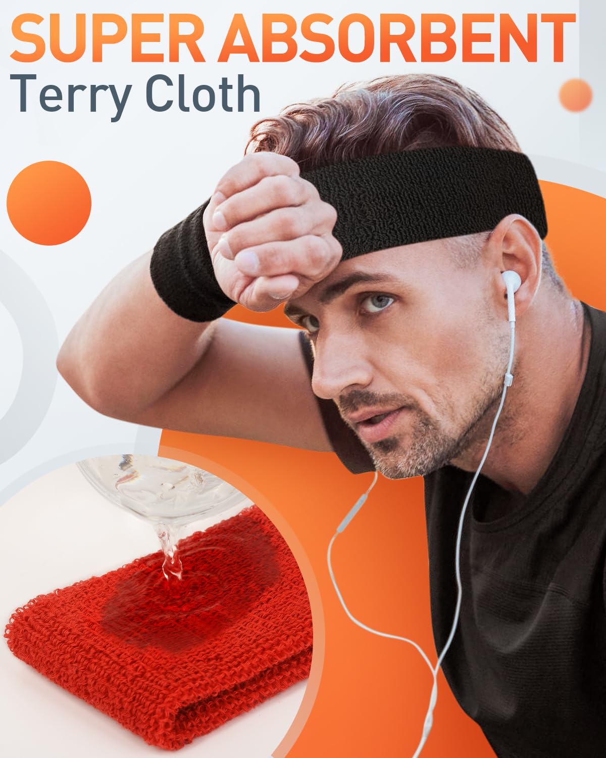 Tanluhu Sweatbands Sport Headbands for Men & Women,Terry Cloth Sweat Band for Tennis, Running, Basketball, Working Out, Exercise- Athletic Sweat Cotton Headband Outdoor