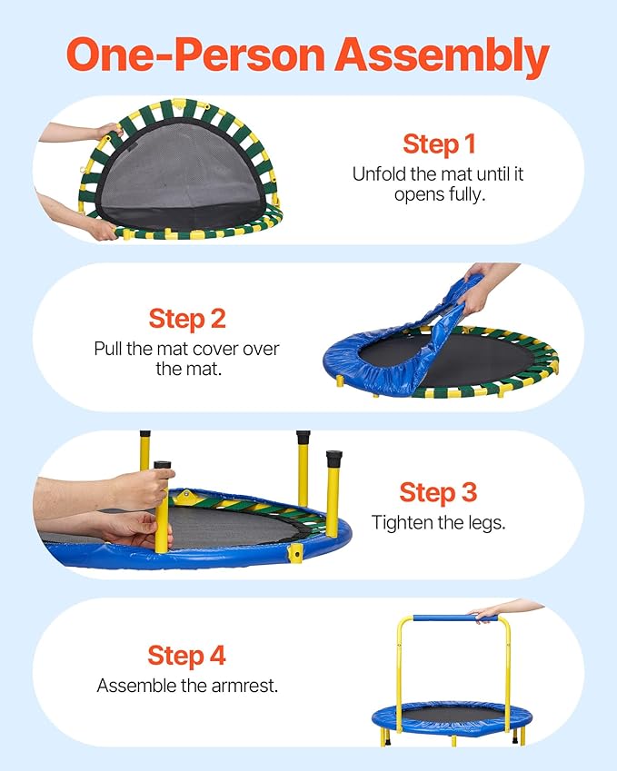 VEVOR 3FT Trampoline 36" Indoor/Outdoor for Toddlers, Foldable Mini Baby With Foam Handle, Recreational Birthday Gift