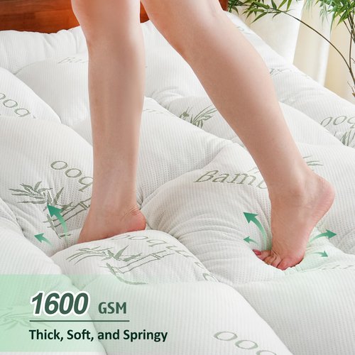 DOWNCOOL 3 Inch Queen Mattress Topper – Cooling Memory Foam Mattress Topper for Back Pain Relief, Breathable Bamboo Viscose Air Layer, 1600 GSM Fill, Deep Pocket Fits 8–21 Inch