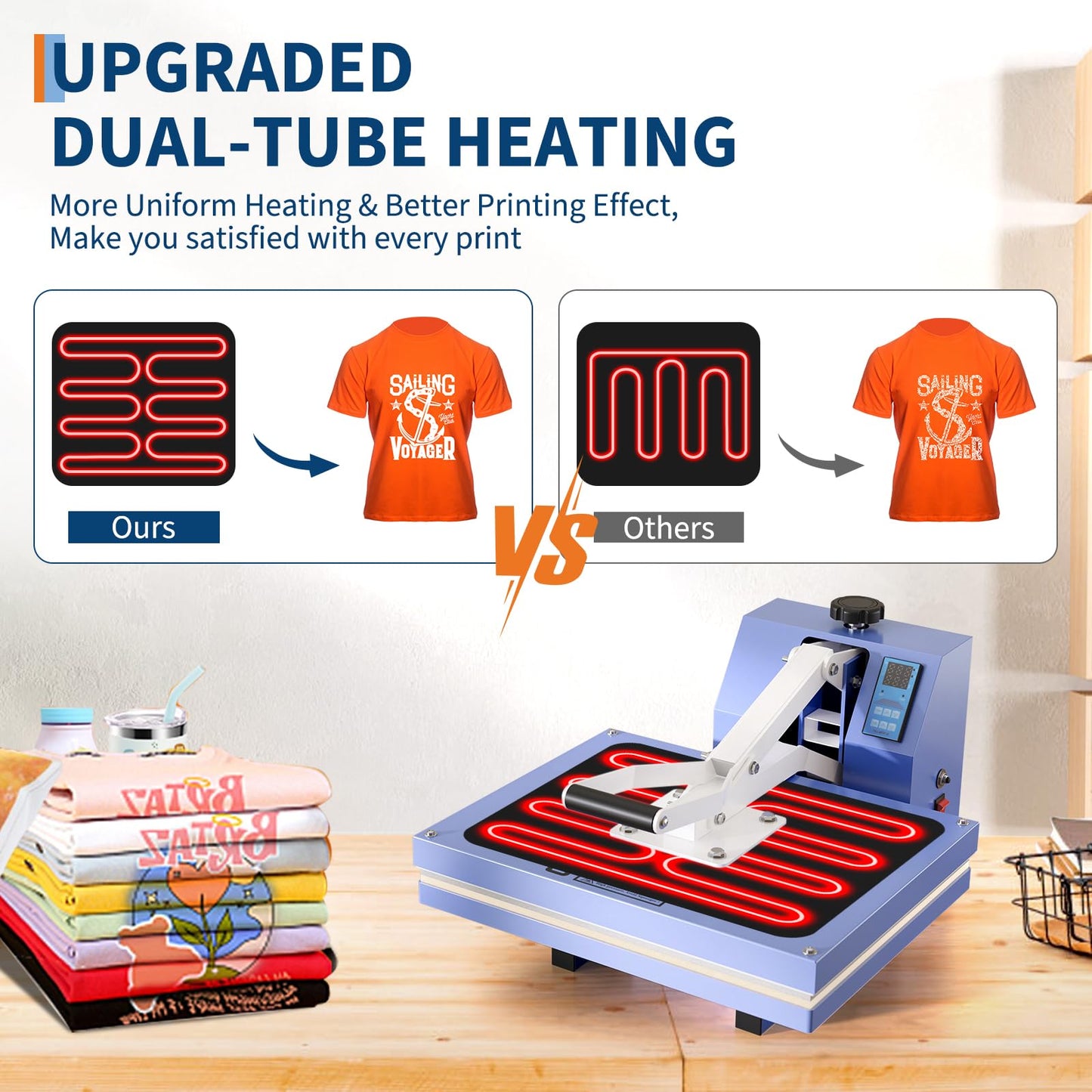 16x24 Heat Press, Heat Press Machine, Even Heating Technology, Large Operating Panel, Industrial Digital Heat Transfer Machine Sublimation for T-Shirts, Clothes, Canvas Bags, Baby Blue