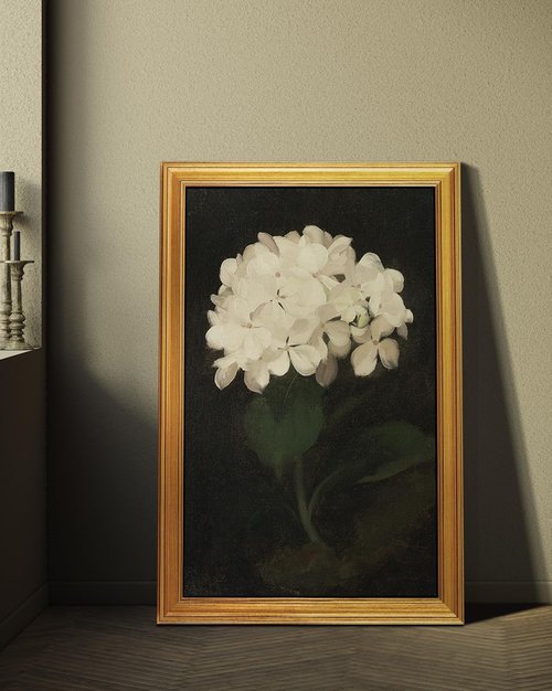 HUARCEY Vintage Wall Art - Gold Framed Flower Canvas Print for Living Room | 24"x36" White Hydrangea
