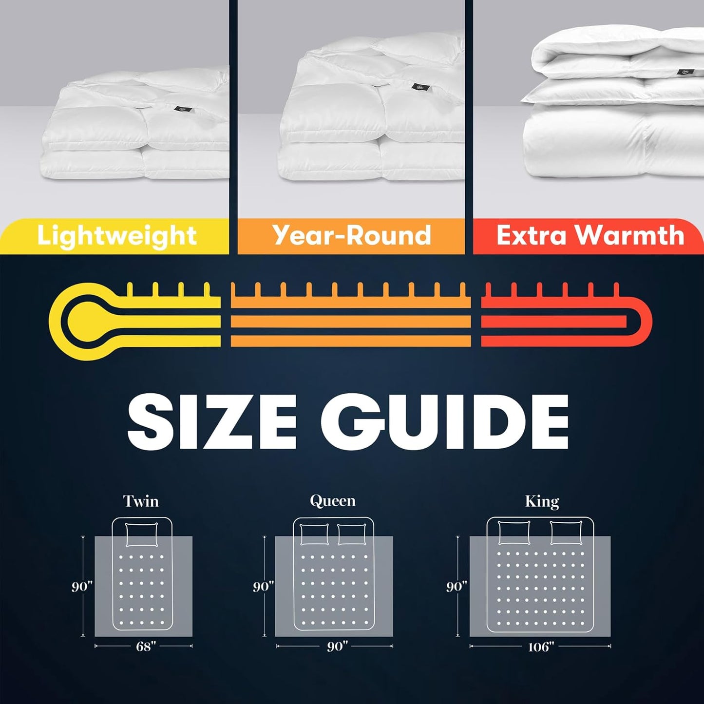 Serta Goose Feather Down Comforter - Hypoallergenic King Size Duvet Insert | 100% Cotton, All-Season Warmth, 106 x 90 Inch White