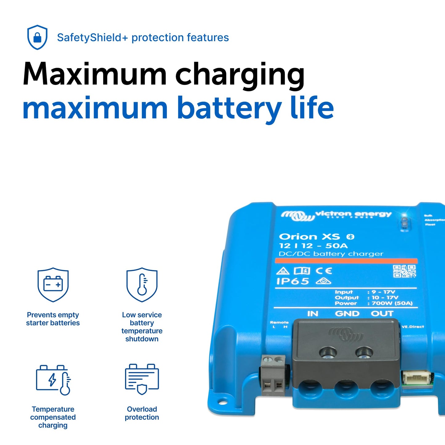 Victron Energy Orion-XS Smart DC to DC Charger (Bluetooth) - Fully Configurable - Battery Charger for Dual Battery Systems - IP65 Dust & Waterproof - 12/12-Volt 50 amp 700-Watt