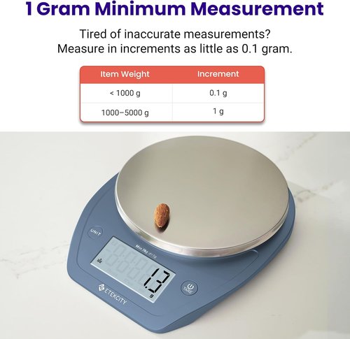 Etekcity Digital Food Scale - Accurate Grams & Ounces Measurement | 11lb/5kg, Stainless Steel, Prussian Blue