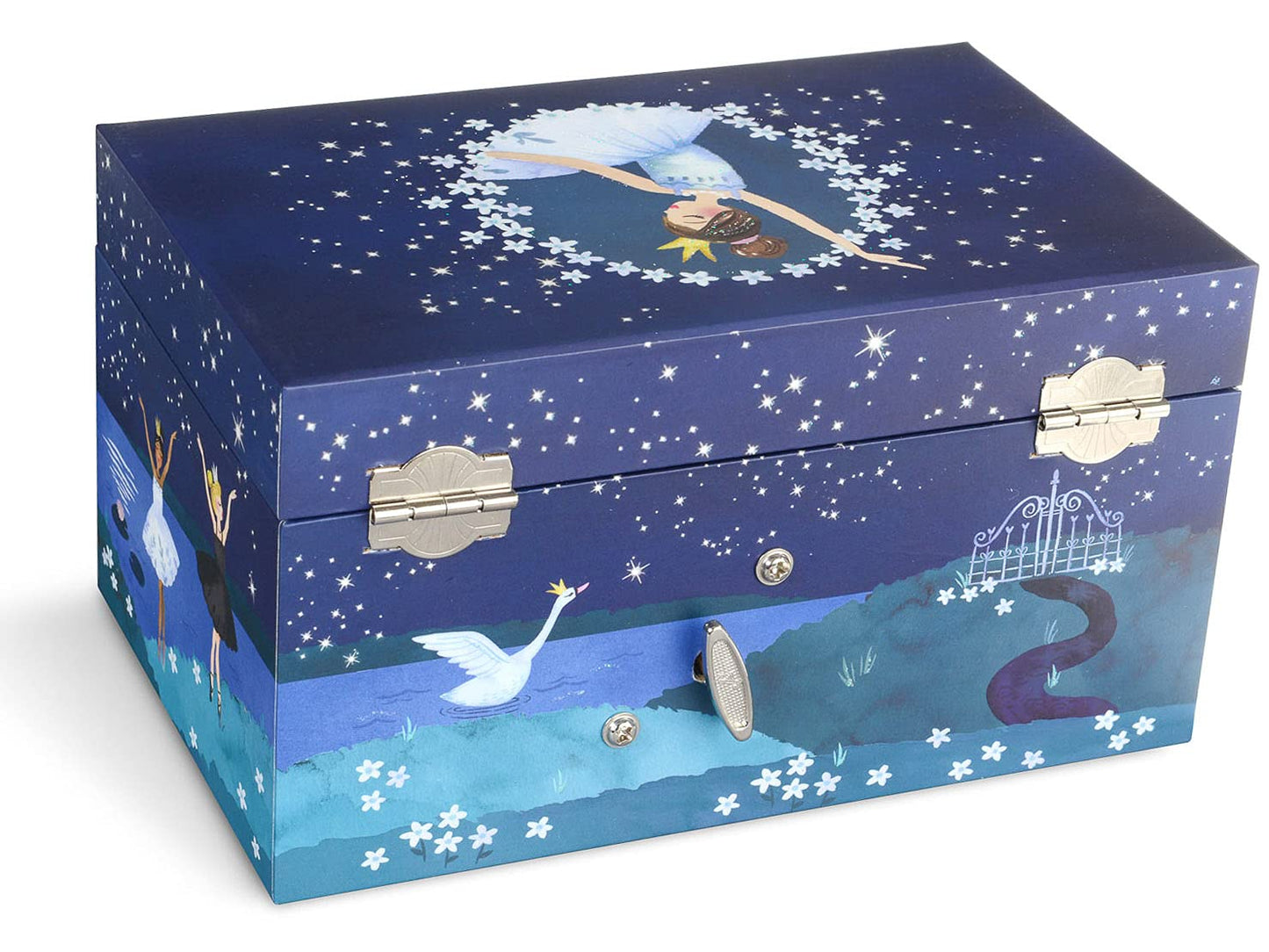 Jewelkeeper Girl's Ballerina Musical Jewelry Storage Box with Pullout Drawer, Glitter Design, Swan Lake Tune