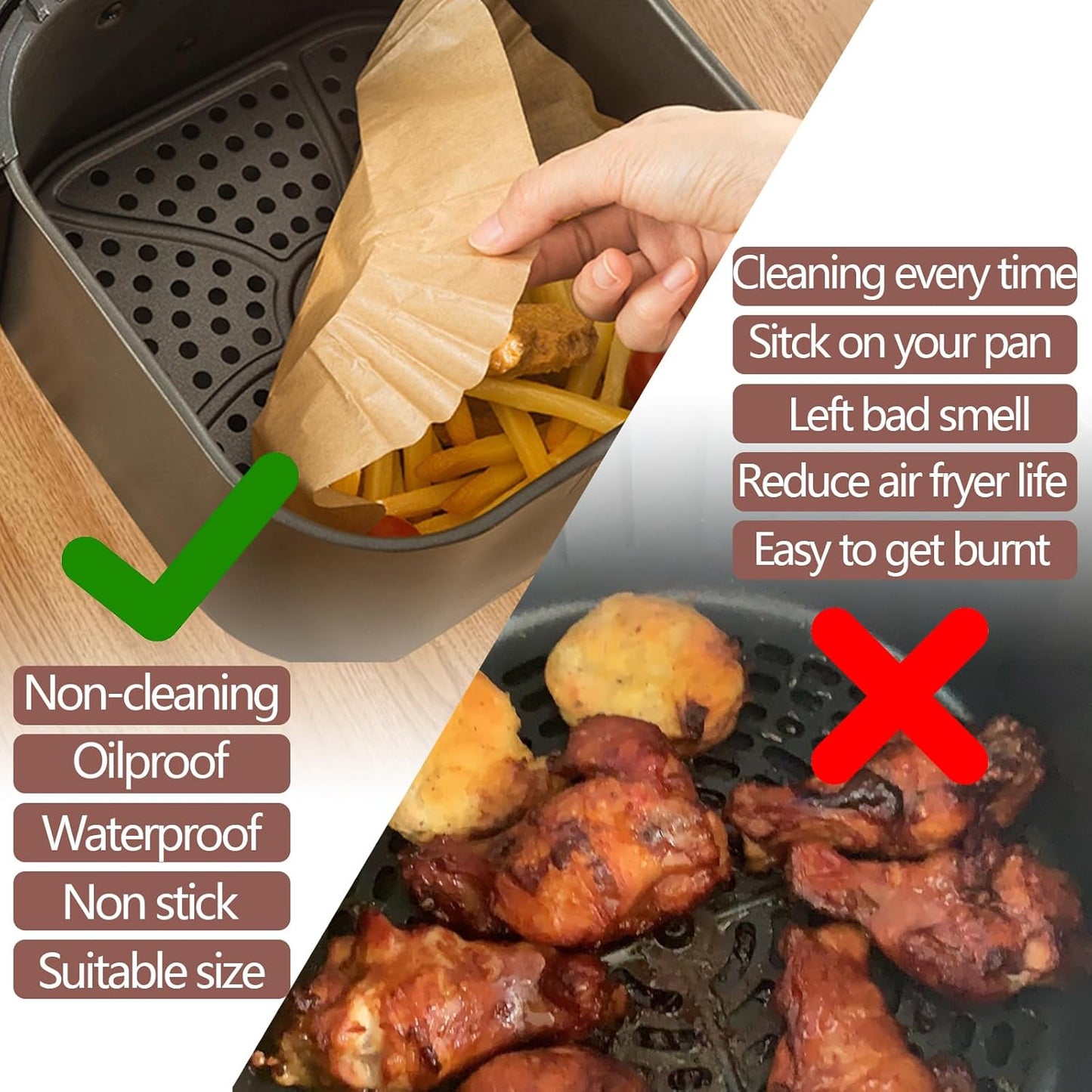 UBeesize XL 10-Inch Air Fryer Paper Liners - 150 PCS Non-Stick Disposable Parchment Sheets | 9-Inch Bottom Size