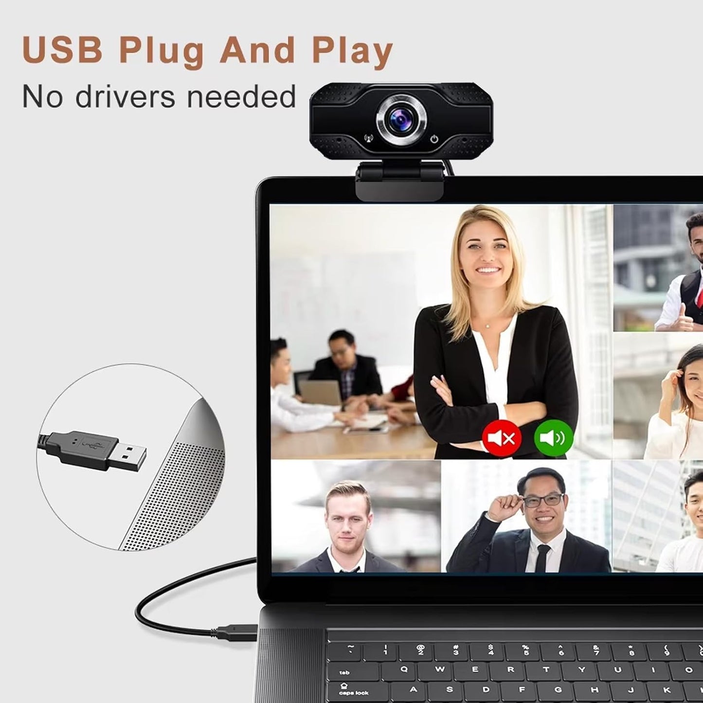 YOUPECK 1080P HD Webcam with Microphone, Noise Cancellation, Privacy Cover, Wide-Angle Lens, Auto Light Correction