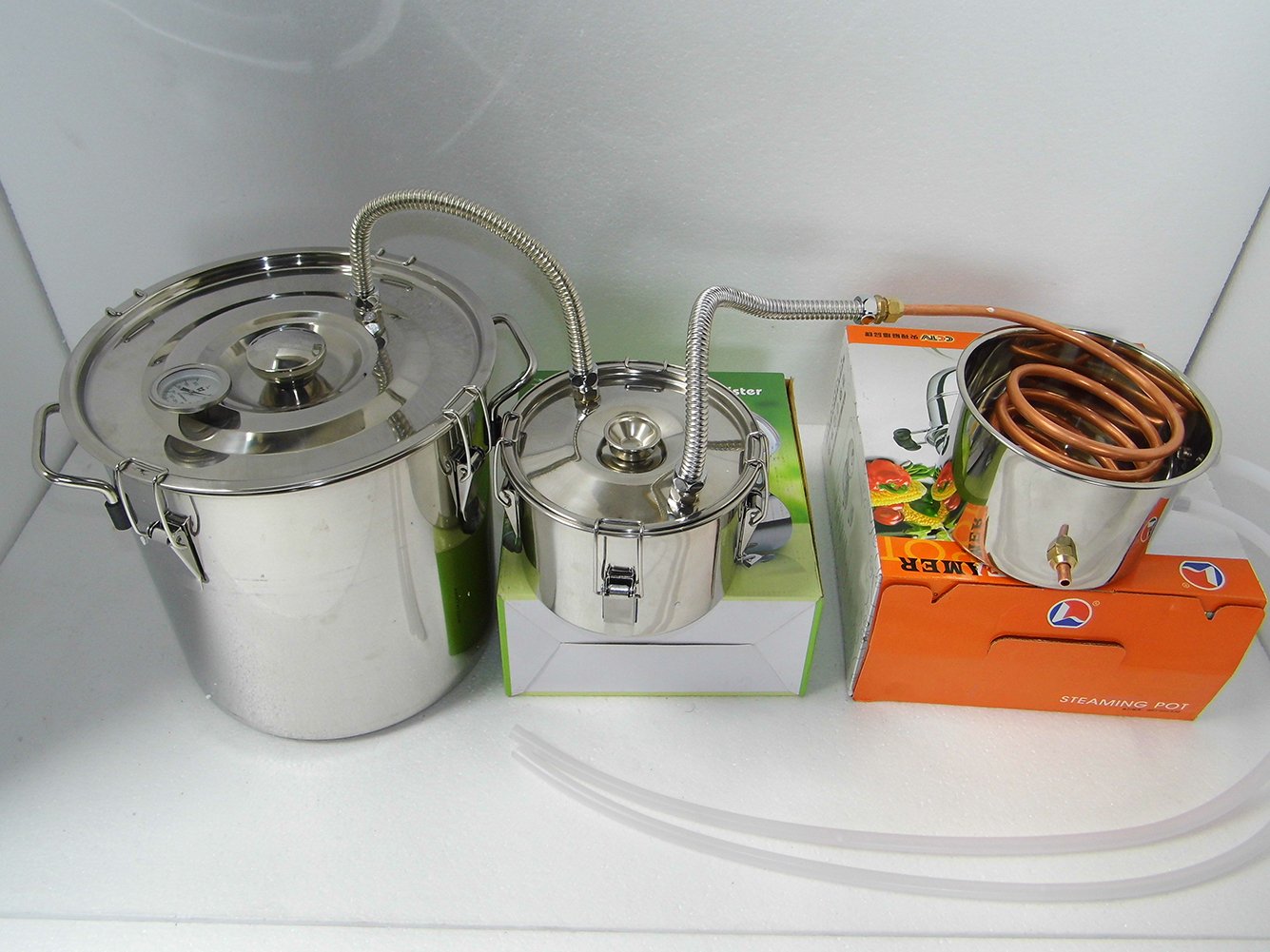OLizee 3 Pots 5 Gal Stainless Steel Water Alcohol Distiller Copper Tube 18L Boiler Home Wine Making Kit