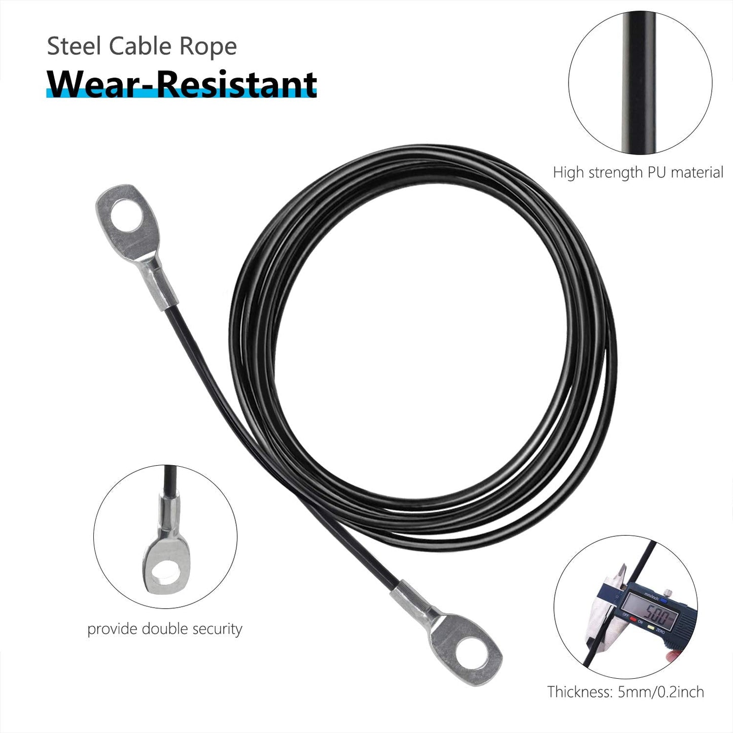 LFJ Replacement Gym Cable Fitness Pulley Cable Steel Wire Rope for Cable Machine Home Gym Weight Lift Pulley System (Fixed Length, 98")