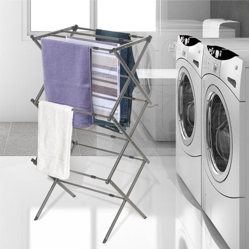 BLACK+DECKER 3-Tier Expandable Laundry Rack - Space-Saving, Heavy-Duty Metal Drying Rack (Silver)