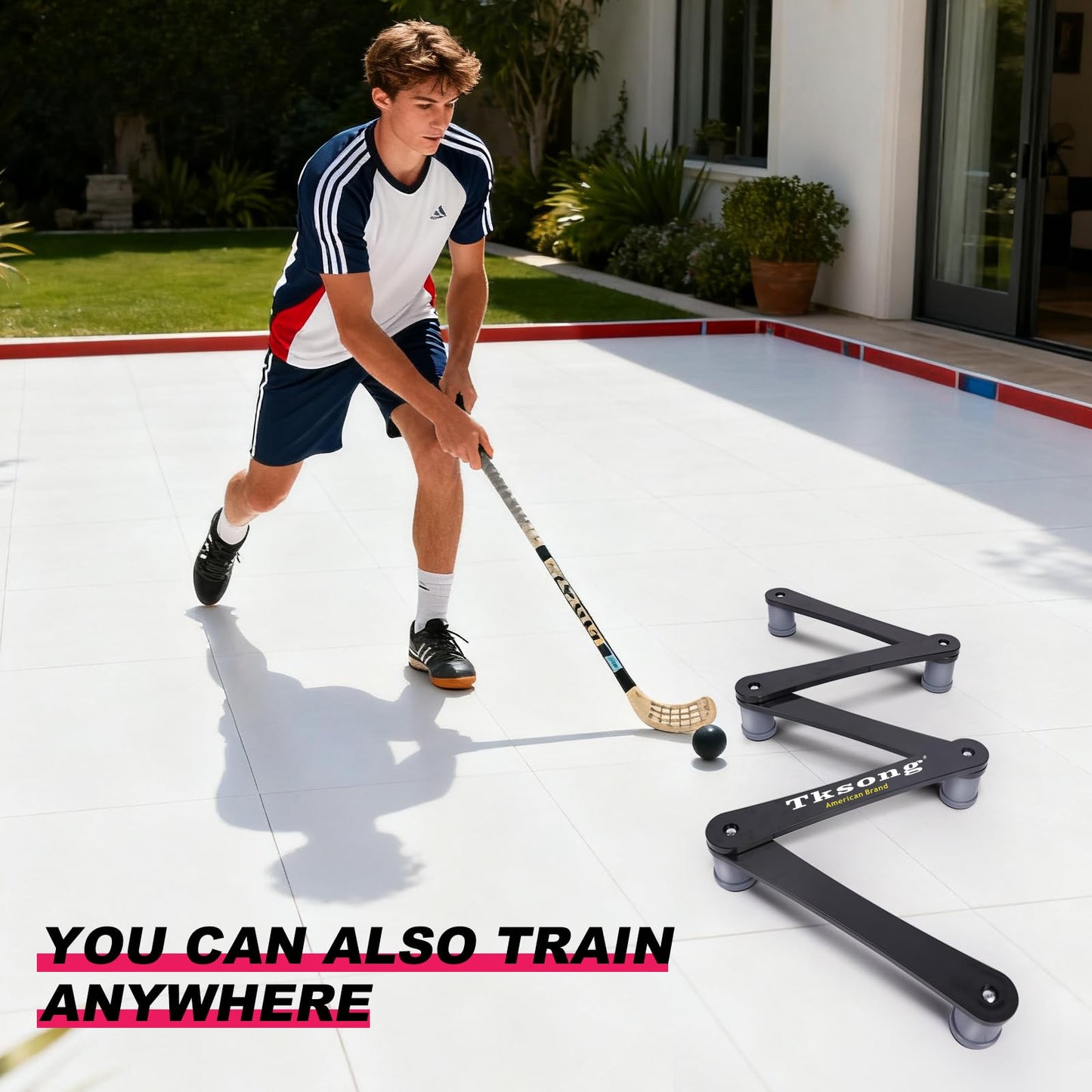 TKSONG Hockey Training Equipment - Adjustable Hockey Trainer for Stick Handling & Puck Control | Portable Stickhandling Training Tool for Kids & Adults | On/Off Ice Use，5-Sections(Black/Gray)