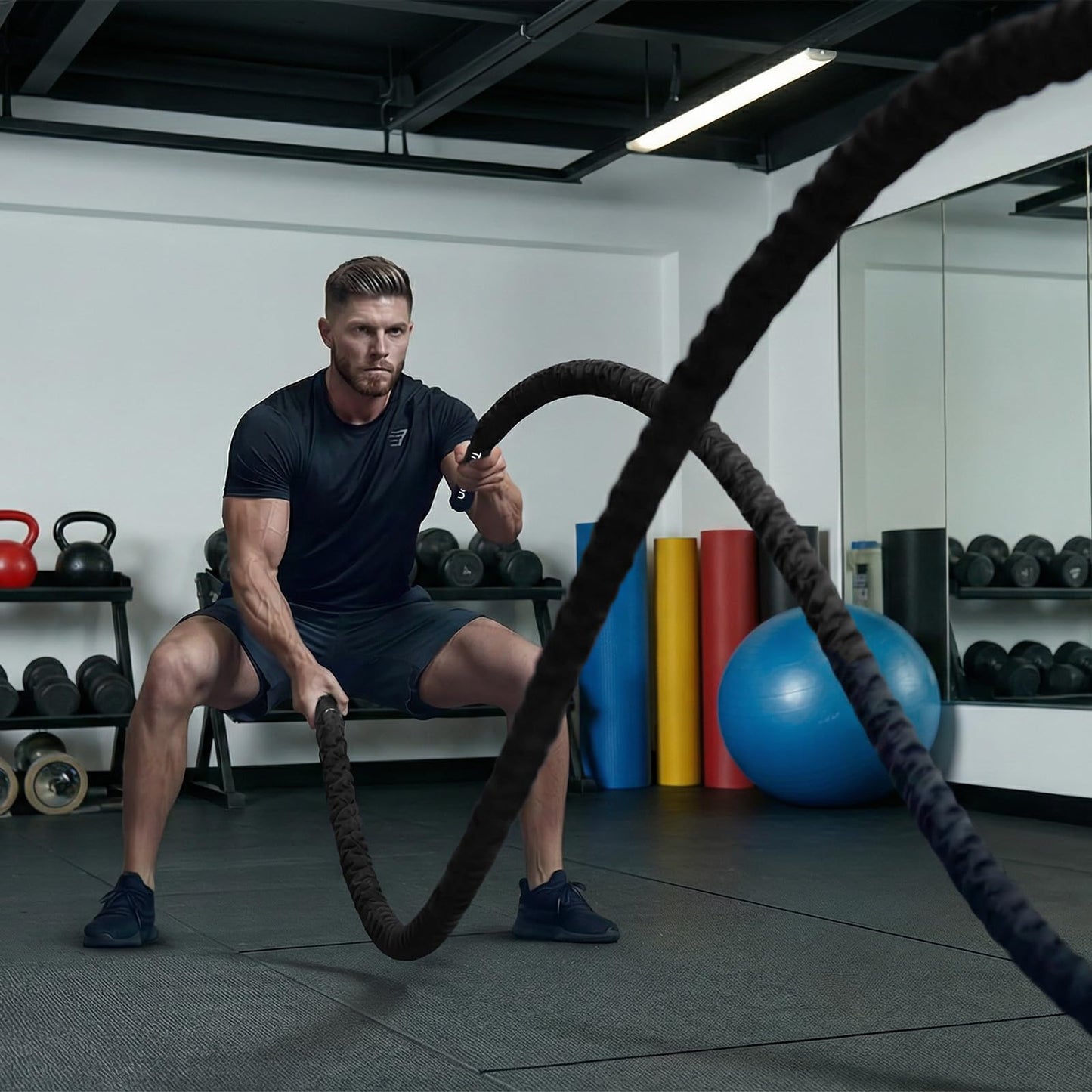 Battle Rope For Home Gym Workout - 1.26 Inch 30ft Heavy Weighted Training Exercise Ropes Fitness Equipment With Sleeve And Anchor Strap Kit For Outdoor Working Out