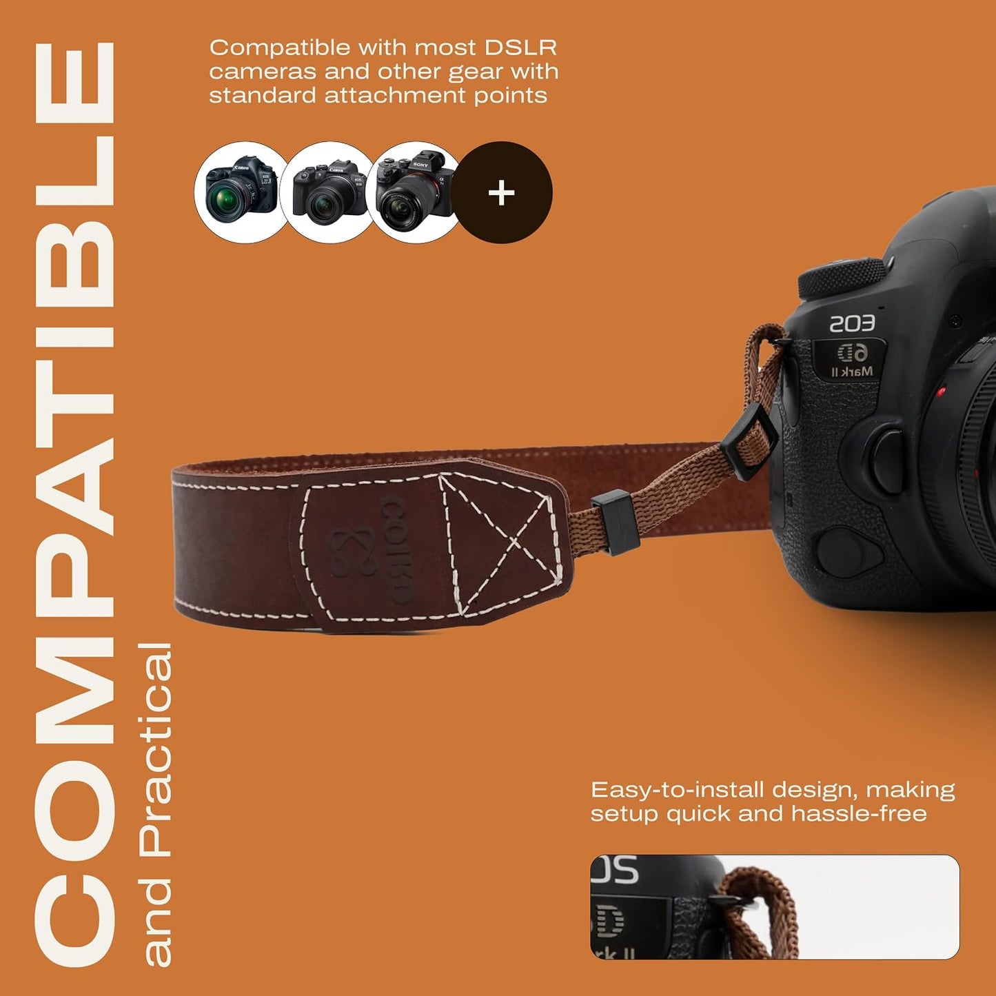 Classic Genuine Leather Shoulder Strap for DSLR/SLR Cameras - C Coiro