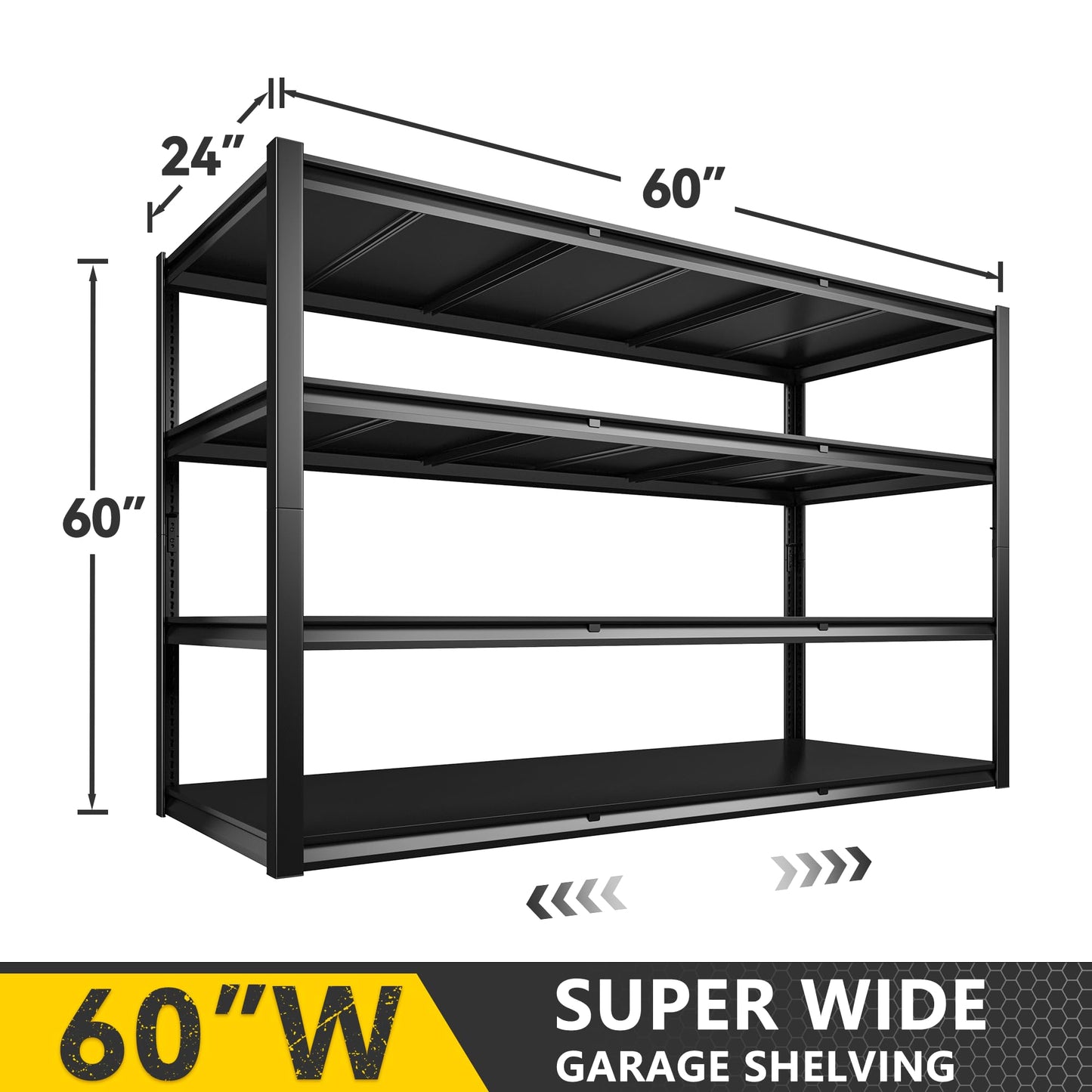 REIBII 60" W Garage Shelving, 2650LBS Heavy Duty Storage Shelves, 4 Tier Adjustable Industrial Shelving for Home, Kitchen, Garage, Basement, Commercial, Warehouse, Office, Store, 60" W x 24" D x 60" H