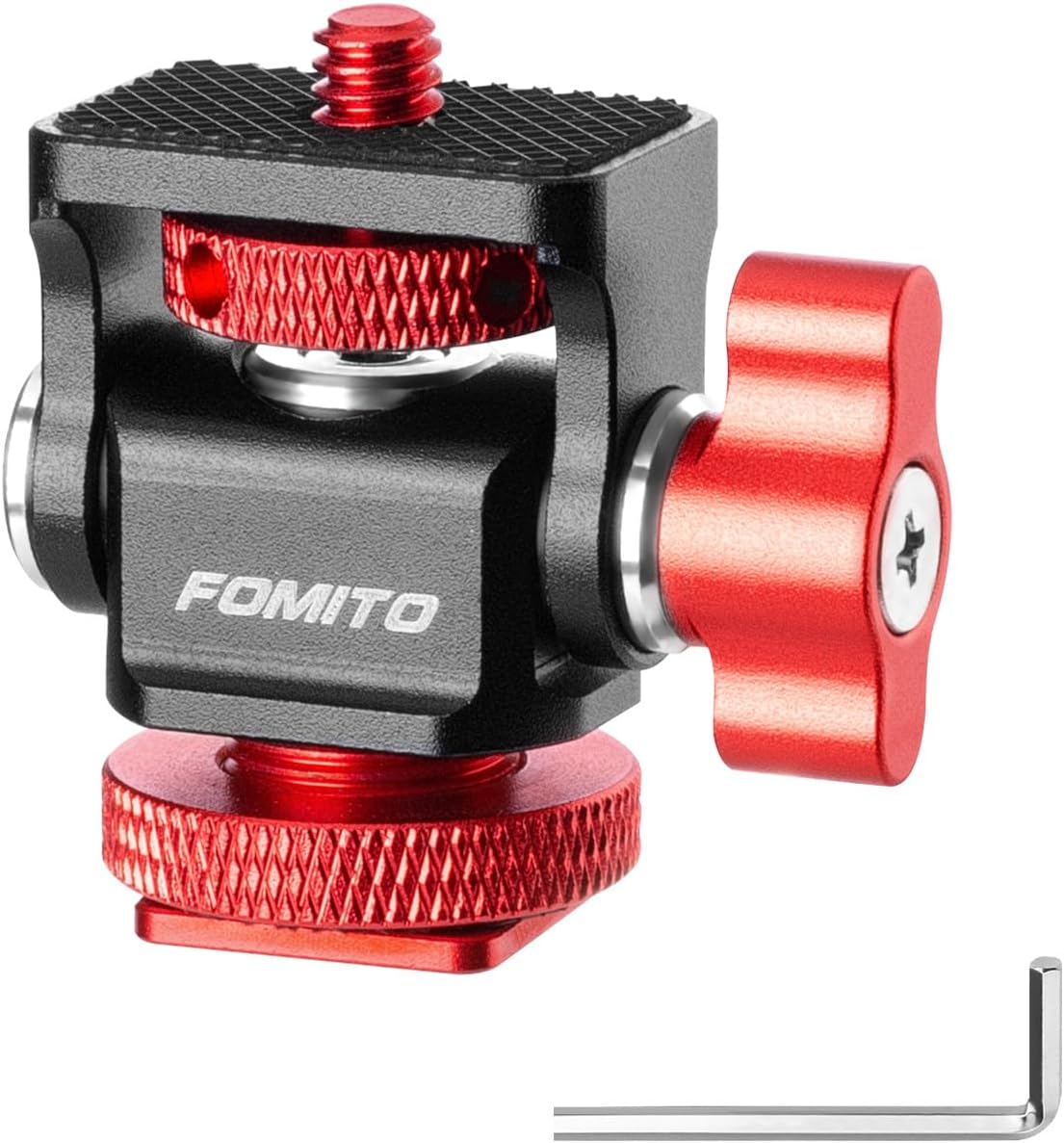 FOMITO 1/4" 360 Metal Camera Monitor Mount with Serew and Cold Shoe, Rotary Adapter Swivel Universal for Flash