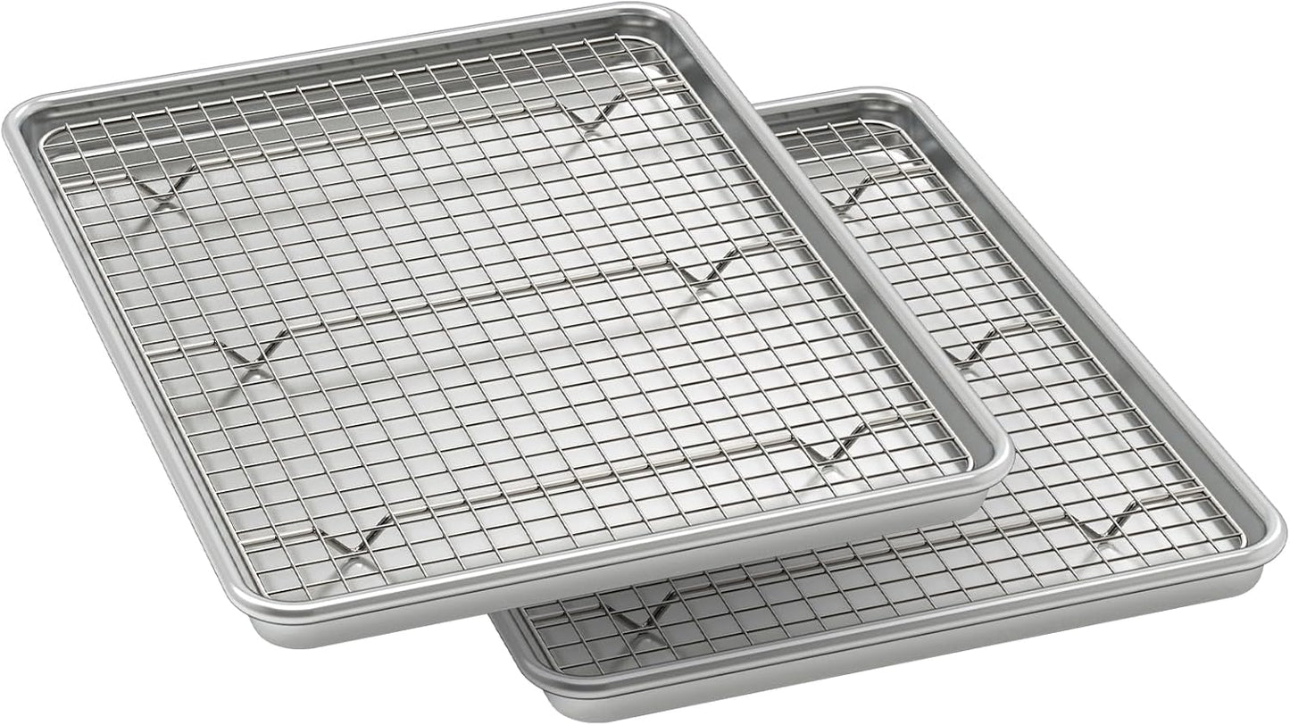 Wildone Baking Sheet Set - Commercial Quality Nonstick Cookie Pans with Cooling Racks | Half Sheet Size, Heavy Duty