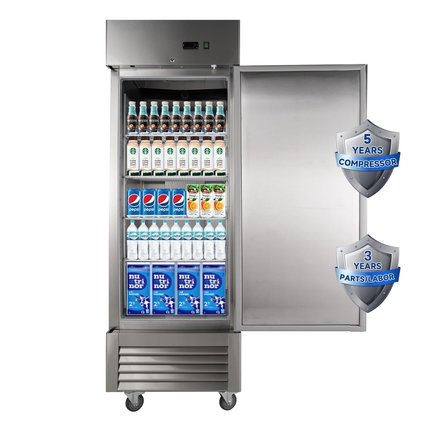 JINSONG 27" Commercial Refrigerator with Single Solid Door, 23 cu.ft Stainless Steel Reach-in Refrigerator for Restaurant, Bar, Shop, Residential