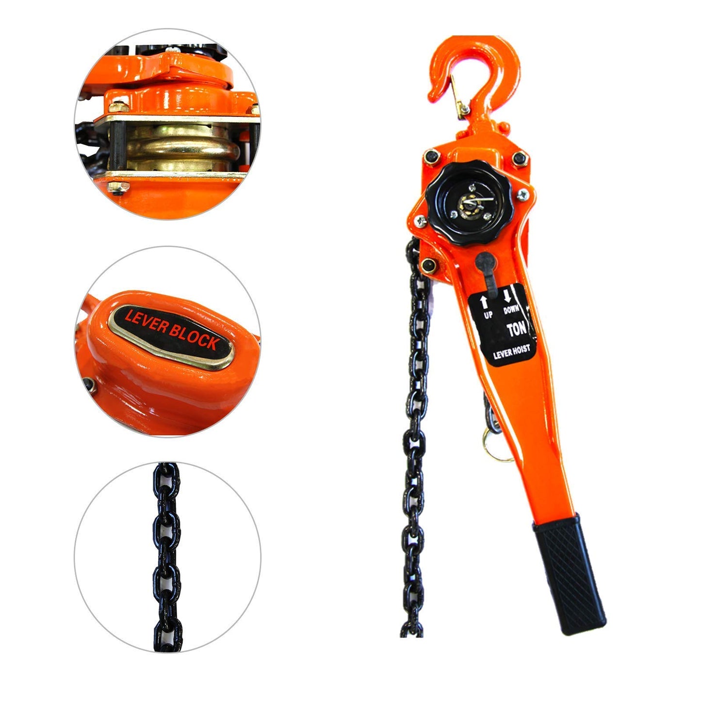 HONYTA Manual Lever Block Chain Hoist 3 Ton, 6000 lbs Chain Hoist Come Along 20 Ft (6 M),Chain Hoist With Hook for Warehouse Garages Construction Zones