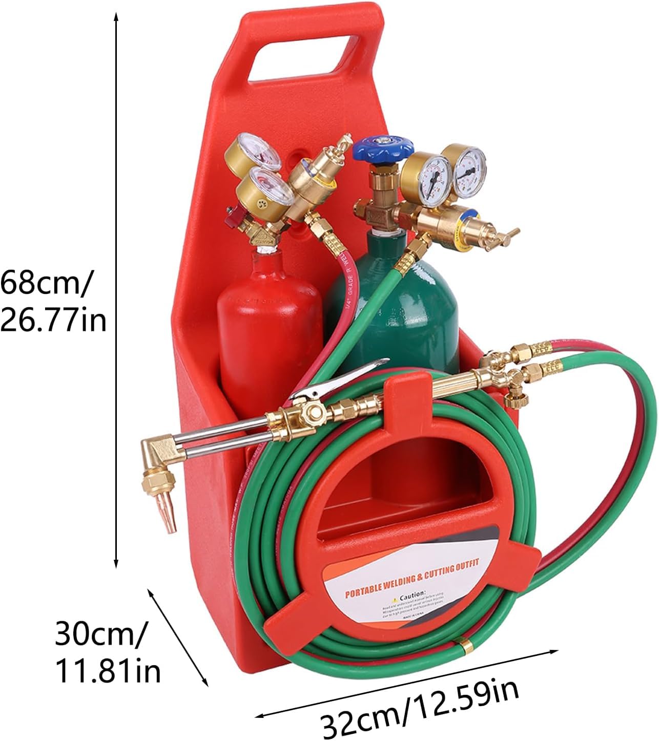 Portable Cutting Torch Kit with Tanks - Oxy Acetylene Welding & Cutting Torch Kit with Hand-Tugging Rod Goggles Long Pipe Brass Nozzle Welding Pressure Gauge CGA540 & CGA200 ﻿