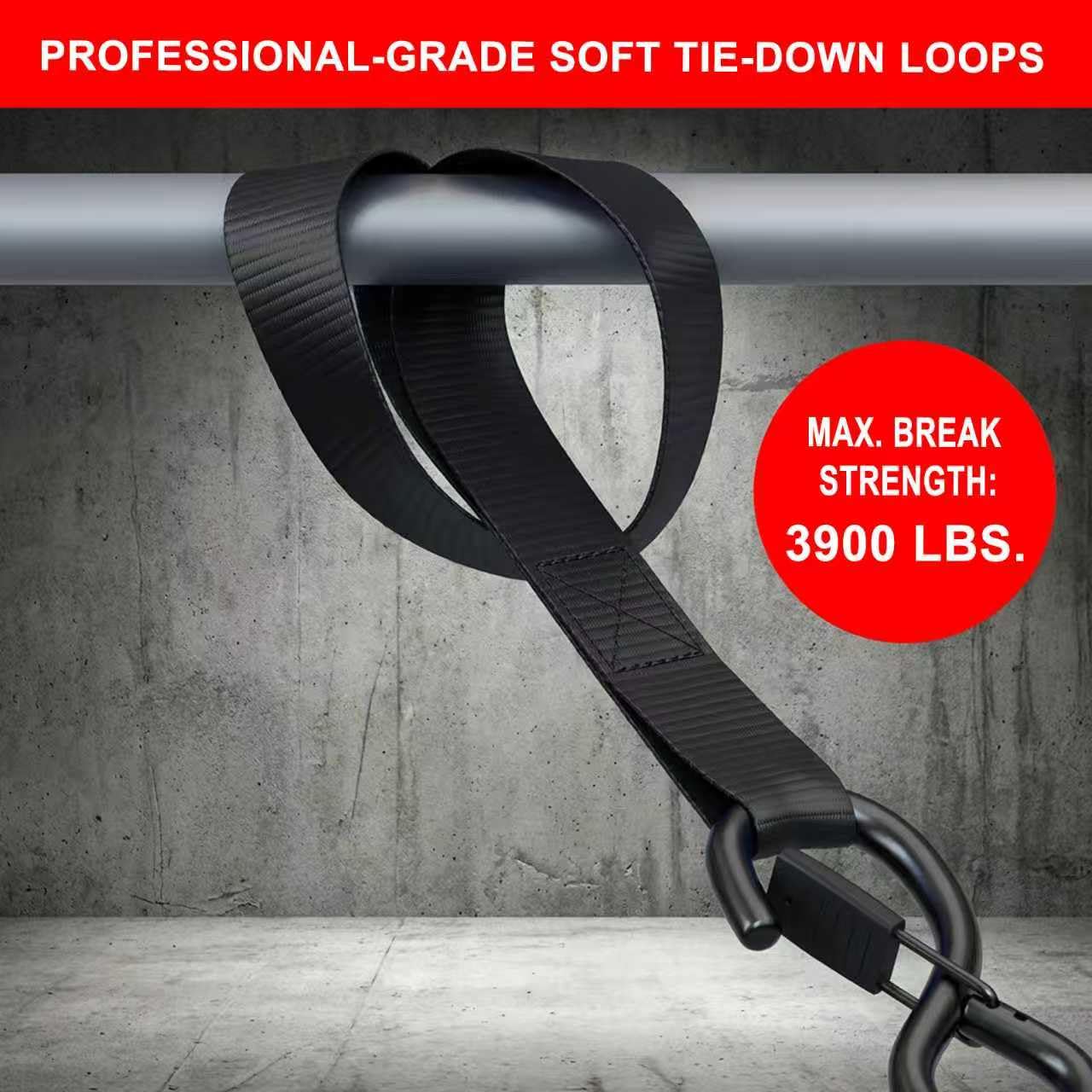 BOODAA 6 Pack Soft Loop Tie Down Straps, 3900 lbs Break Strength Heavy Duty Motorcycle Handlebar Straps for ATV, UTV, Dirt Bike, Trailer, Truck Bed, Kayak – Reliable Transport & Hauling