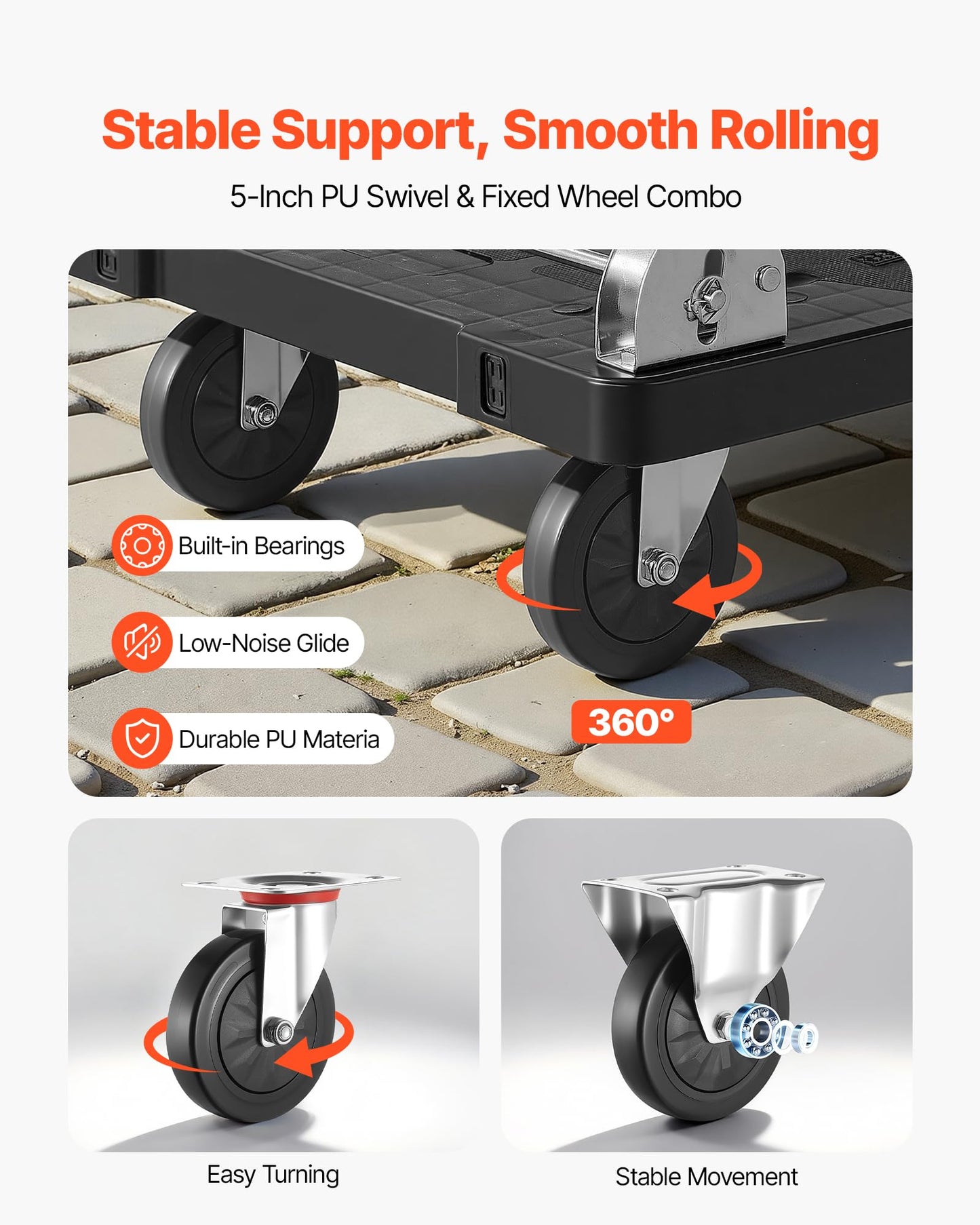 VEVOR Foldable Push Cart Dolly, 660 lbs Capacity, Folding Platform Truck with Swivel Wheels, Moving Platform Hand Truck Flatbed Cart, Space Saving Push Handle, for Easy Storage, 35.2 x 23.4 x 33.5 in