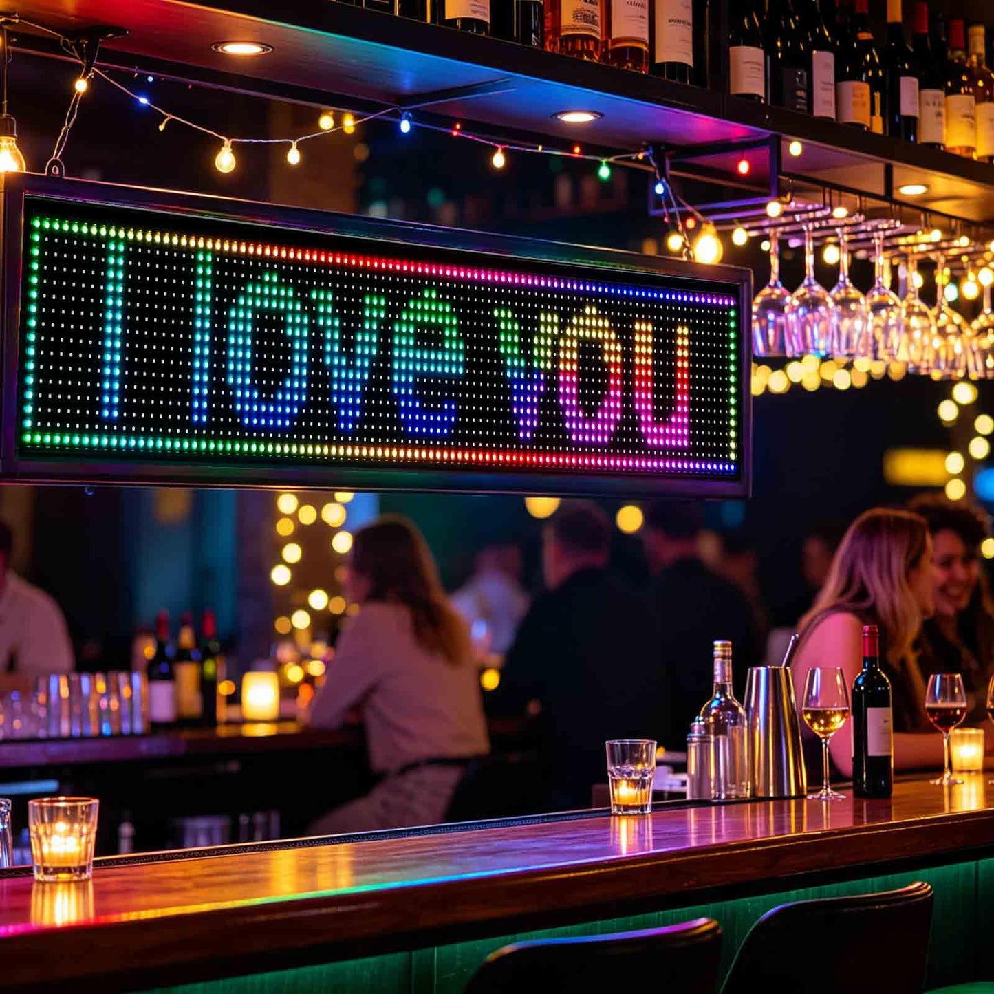 KHUSINA Programmable LED Sign Outdoor Full Color – 39"x8" Scrolling Message Board, Custom Digital Advertising Display, WiFi Control, High Brightness Neon Business Sign for Store, Bar, Restaurant