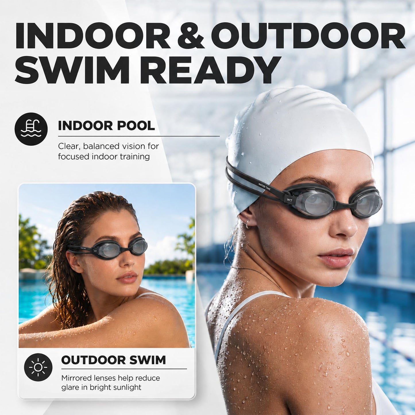 WATER TIME Navy & Neon Yellow Swim Goggles Swipe Anti-Fog REVO Mirrored Lens No Leak UV Protection for Competition Training