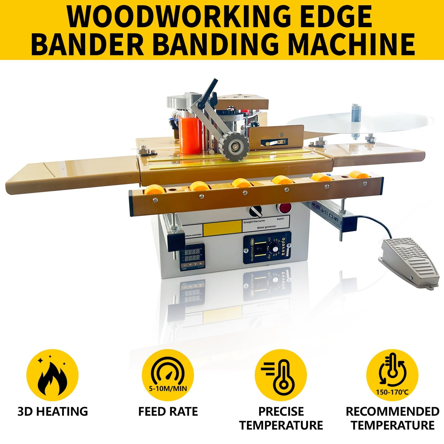 DEVALLEY Portable Woodwork Edge Bander Banding Machine,Automatic Tape Breaking Adjustable Speed Edge Banding Machine Curve Straight Edge Bander Control With Microcomputer Intelligent Temperature