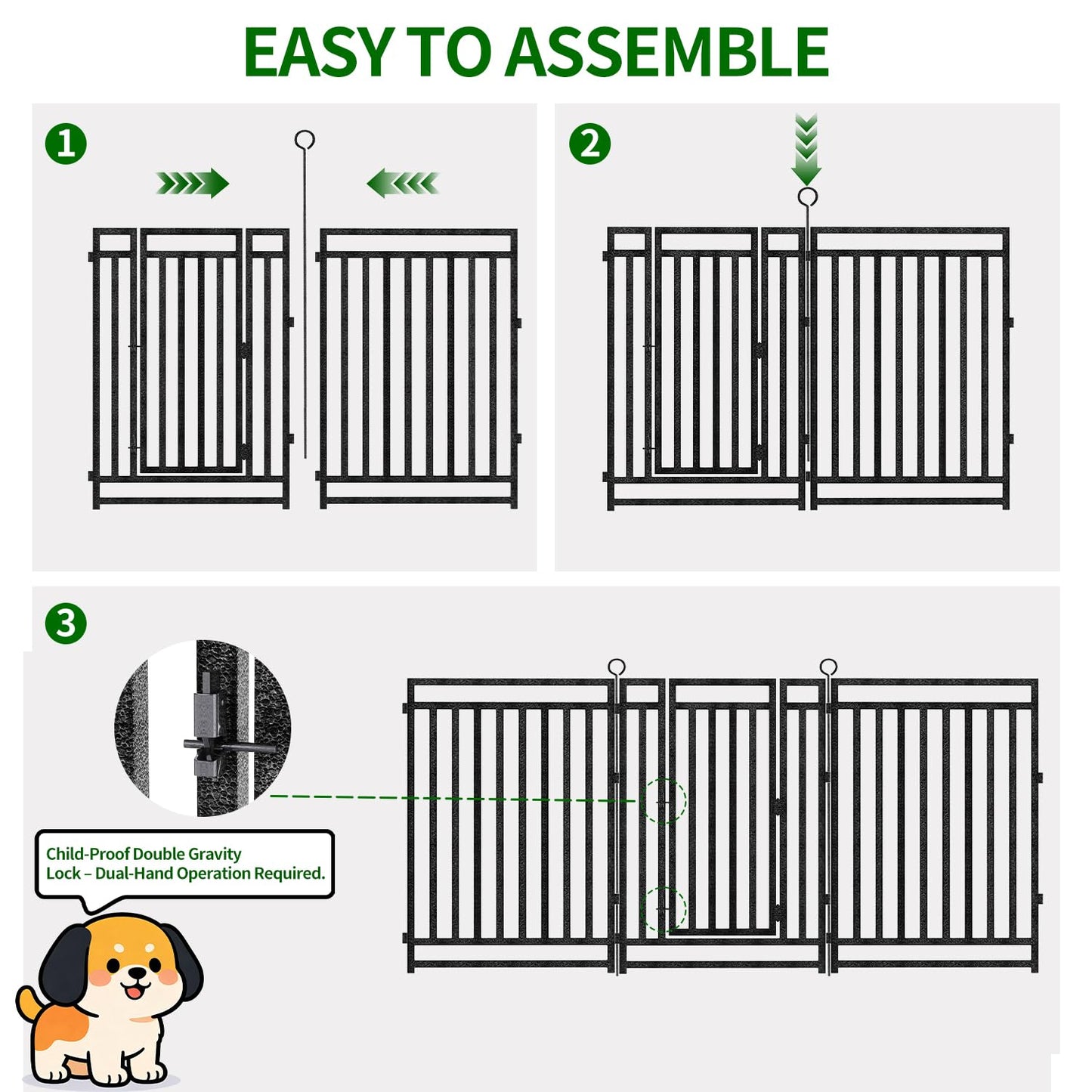 Decorative Garden Fence Metal Dog Fence Outdoor, 40in (H) x 90ft (L), 35 Panels + 5 Gates, Heavy Duty Garden Fencing Animal Barrier for Patio & Flower Bed, Black-Silver