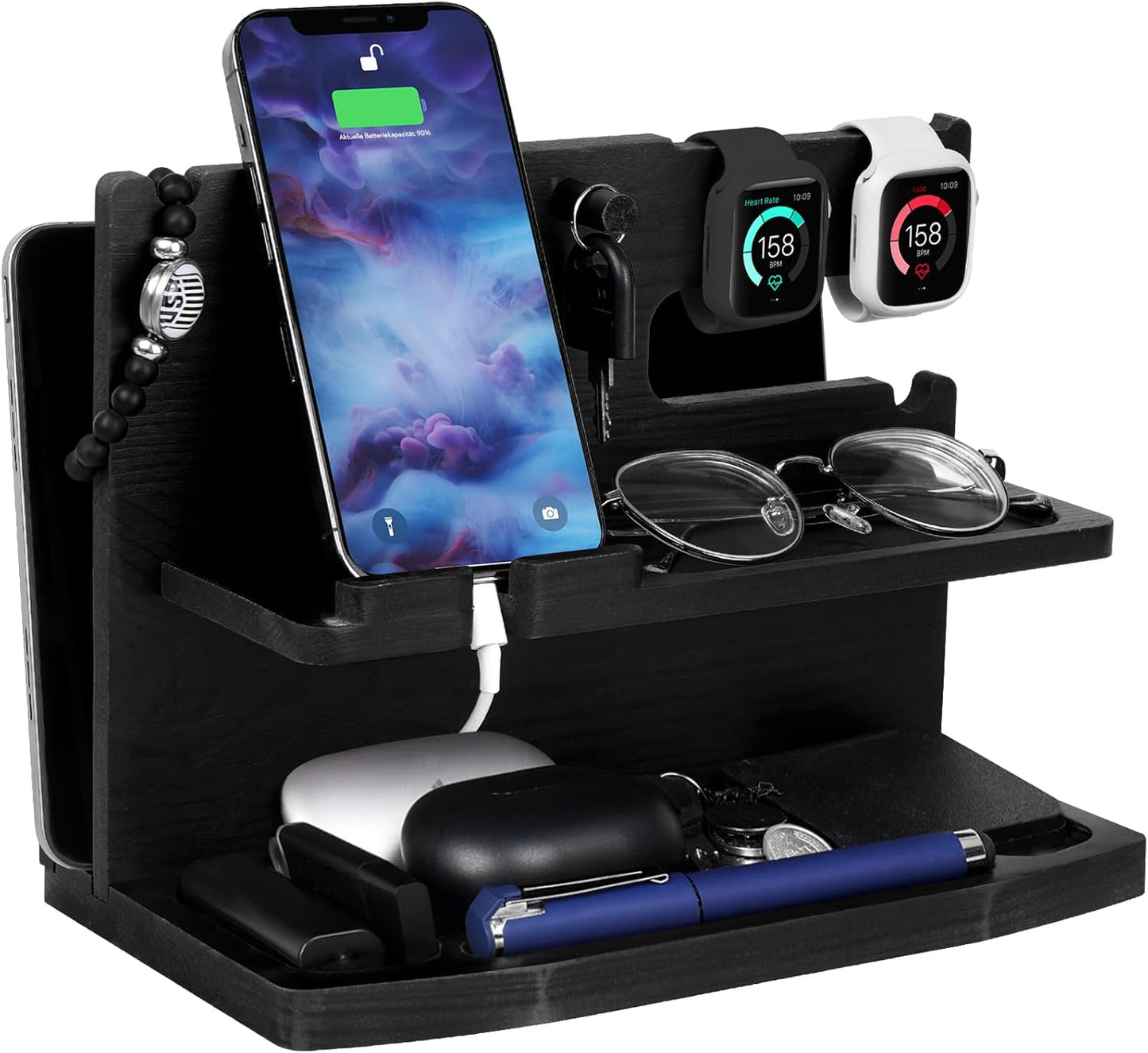 AliveByte Gifts for Men Desk or Nightstand Organizer - Wood Phone Docking Station - Birthday Gifts for Husband, Fathers