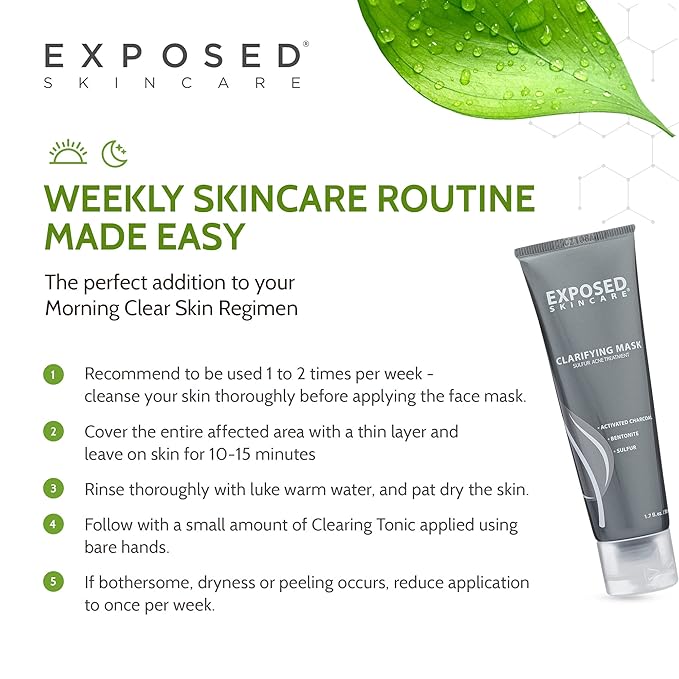 Exposed Skin Care Activated Charcoal Face Mask to Purify Skin, Regulate Oil Production and Visibly Minimize Pores ??Clarifying Acne Treatment Mask with Bentonite and Sulfur (1.7 Fl. Oz.)