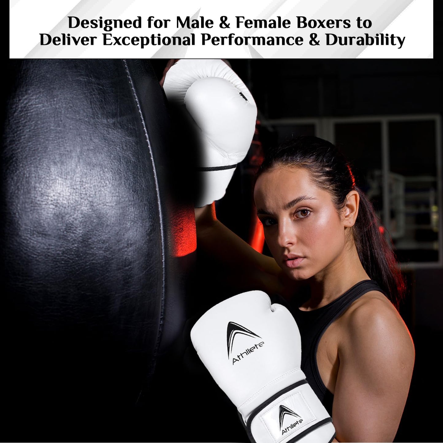 Athllete Boxing Gloves Men & Women, Training & Sparring, 14 oz, Black/White