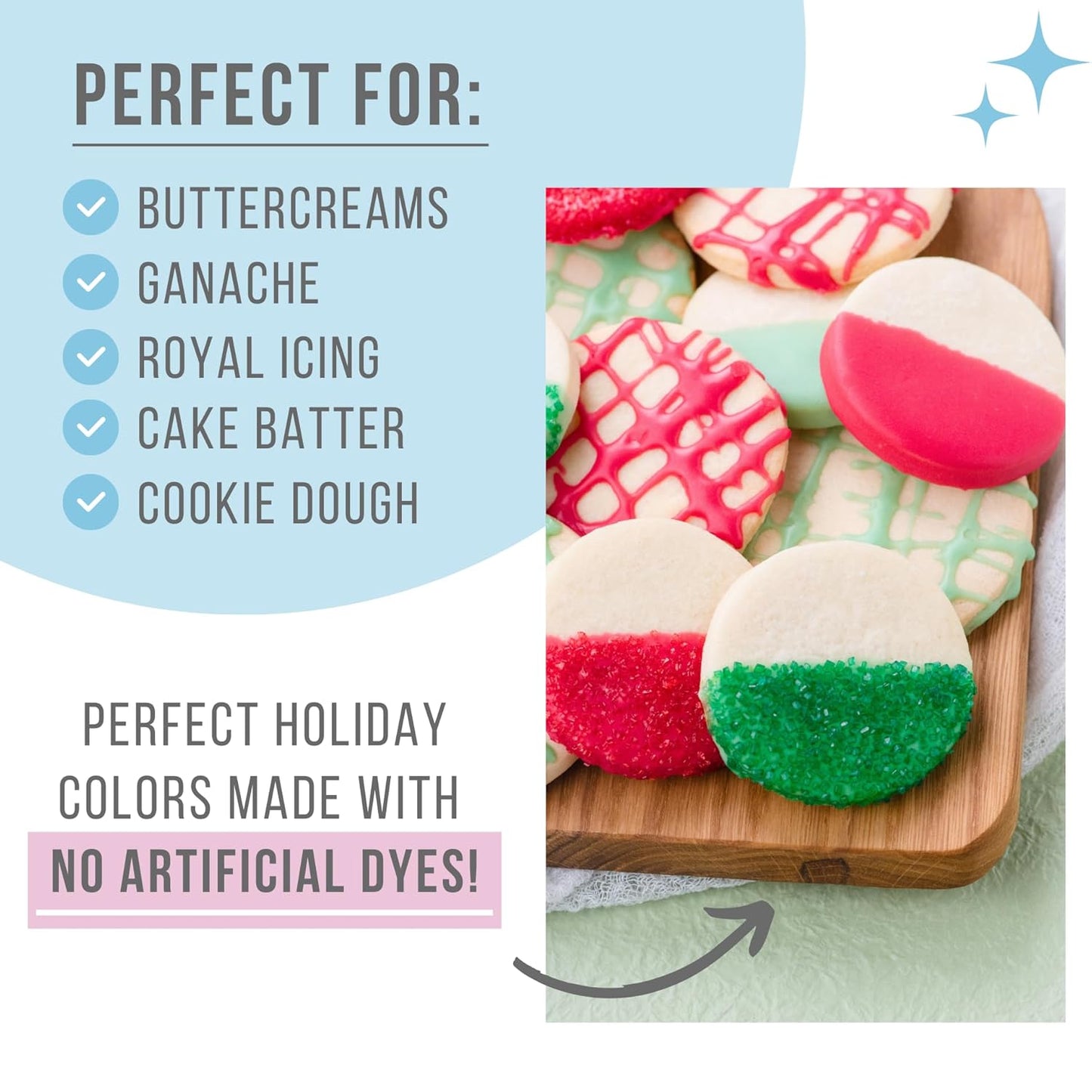 Skiennix Dye Free Christmas Food Coloring Set - 3 Natural Colors (Berry Kiss Red, Leaf Green, Winter Blue) | Perfect for Baking, Frosting & Desserts