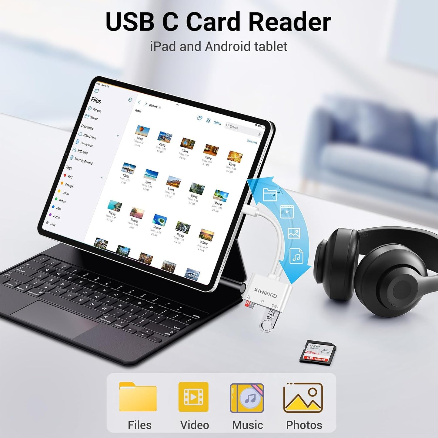 KiwiBird 16 15 S25 S24 SD Card Reader USB C, USB SD Card Reader, Digital Camera Adapter Memory Cards to USBC Type C