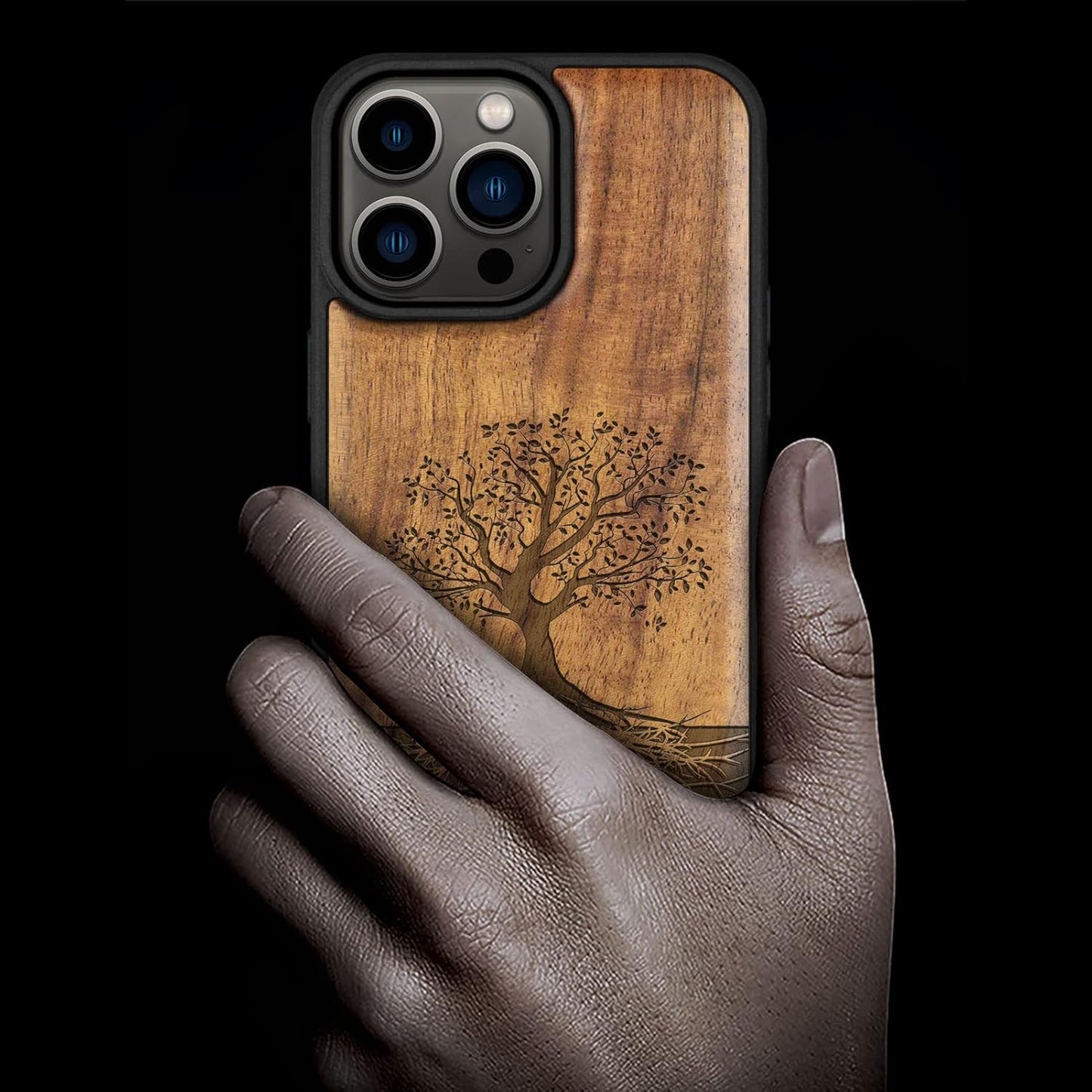 Carveit 14 Magnetic Wood Case for iPhone Pro Max [Natural Wood & Black Soft TPU] Unique & Classy Wooden Shockproof