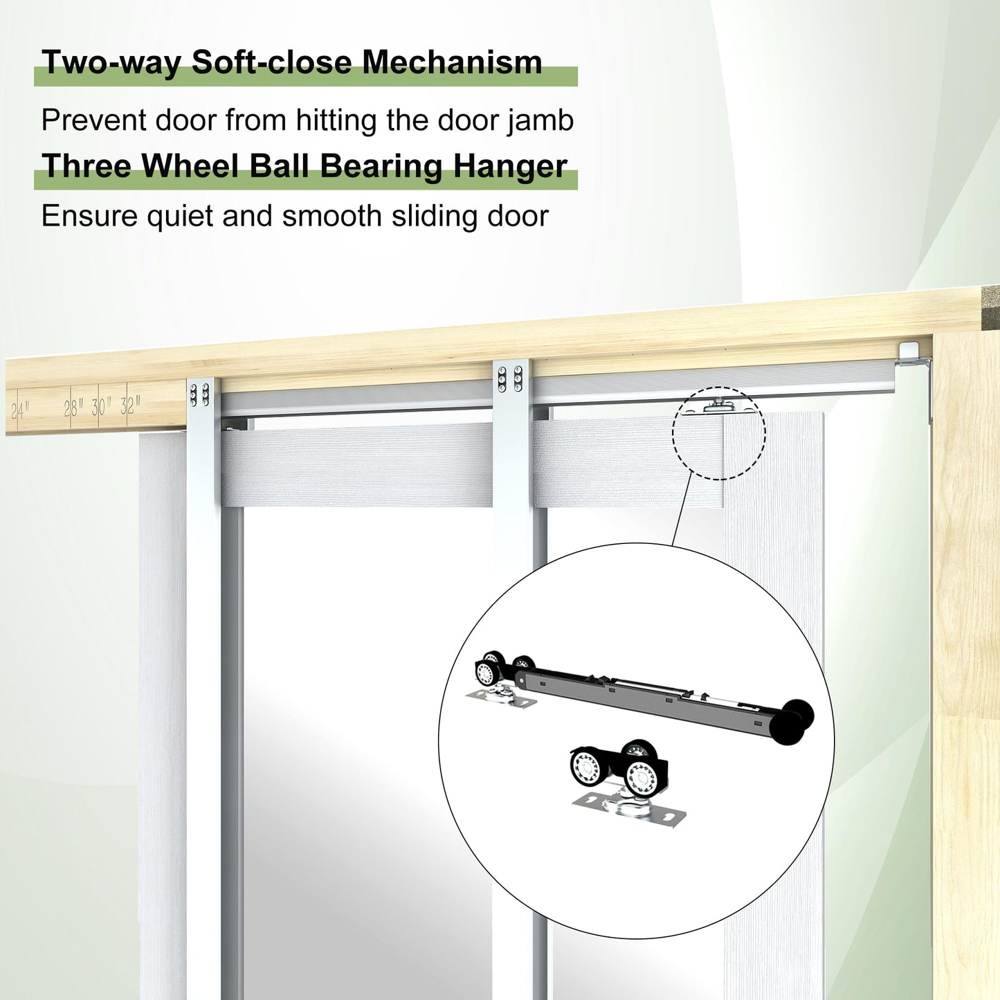 JUBEST Pocket Door 30"x80", 1-Panel Mirrored Sliding Pocket Door with Soft Close Hardware Kit, Sturdy Solid Wood & MDF with Water-Proof PVC Surface, No Assembly Required, White