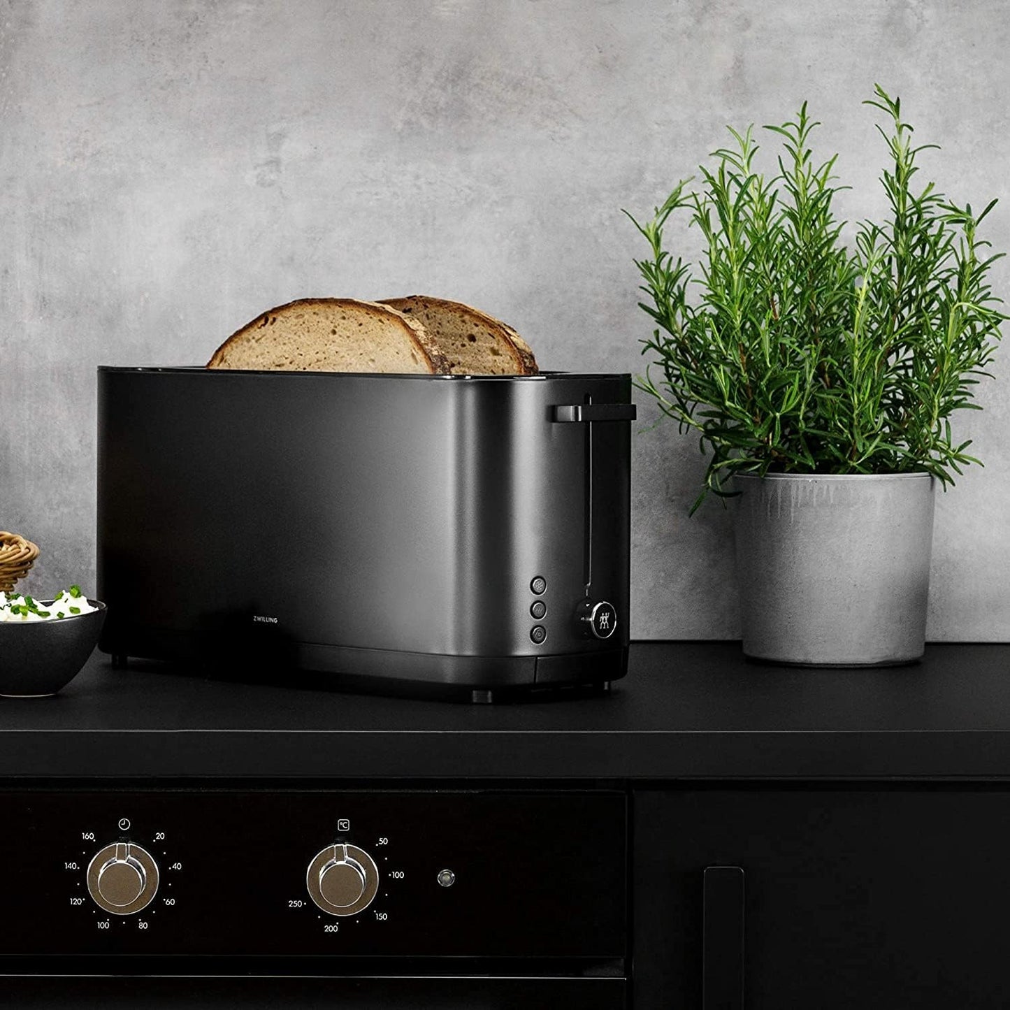 ZWILLING Enfinigy 4-Slice Long Slot Toaster - Extra Wide 1.5" Slots for Bagels & Toast | Sleek Black Design