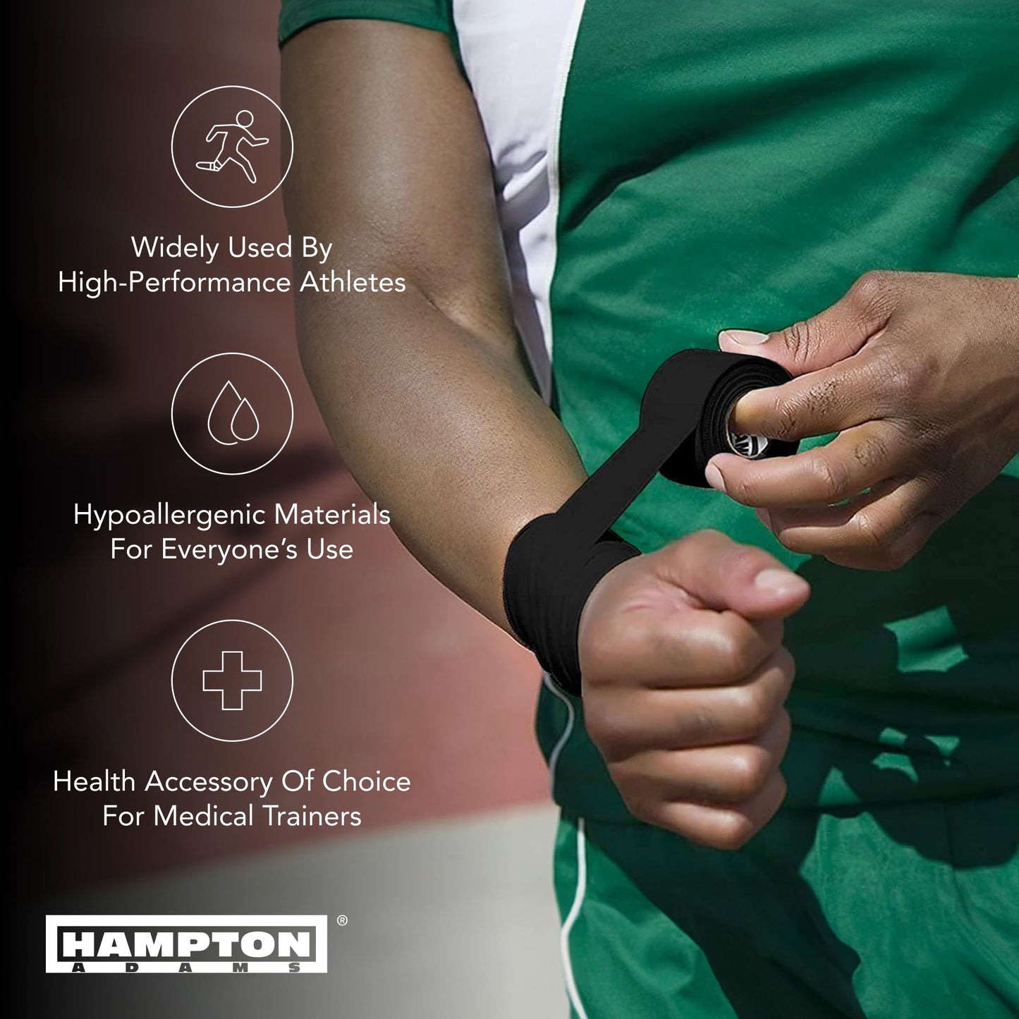 Hampton Adams | As Seen on Shark Tank | Original Athletic Sports Tape (3-Pack) | 45ft Rolls | Very Strong Easy Tear NO Sticky Residue | Best Tape for Athlete & Trainers | Fingers Ankles (Black)