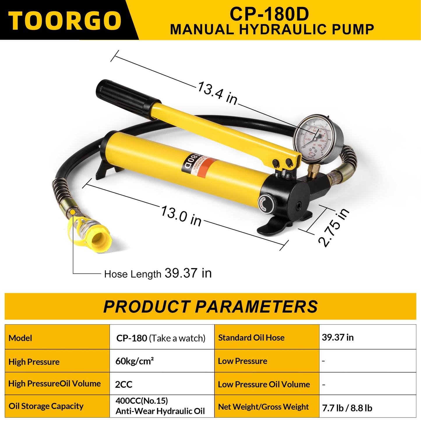 TOORGO CP-180 Hydraulic Hand Pump with Oil Gauge,Hand Operated Pump Manual Pump Hydraulic Pump for Lifting Cylinders