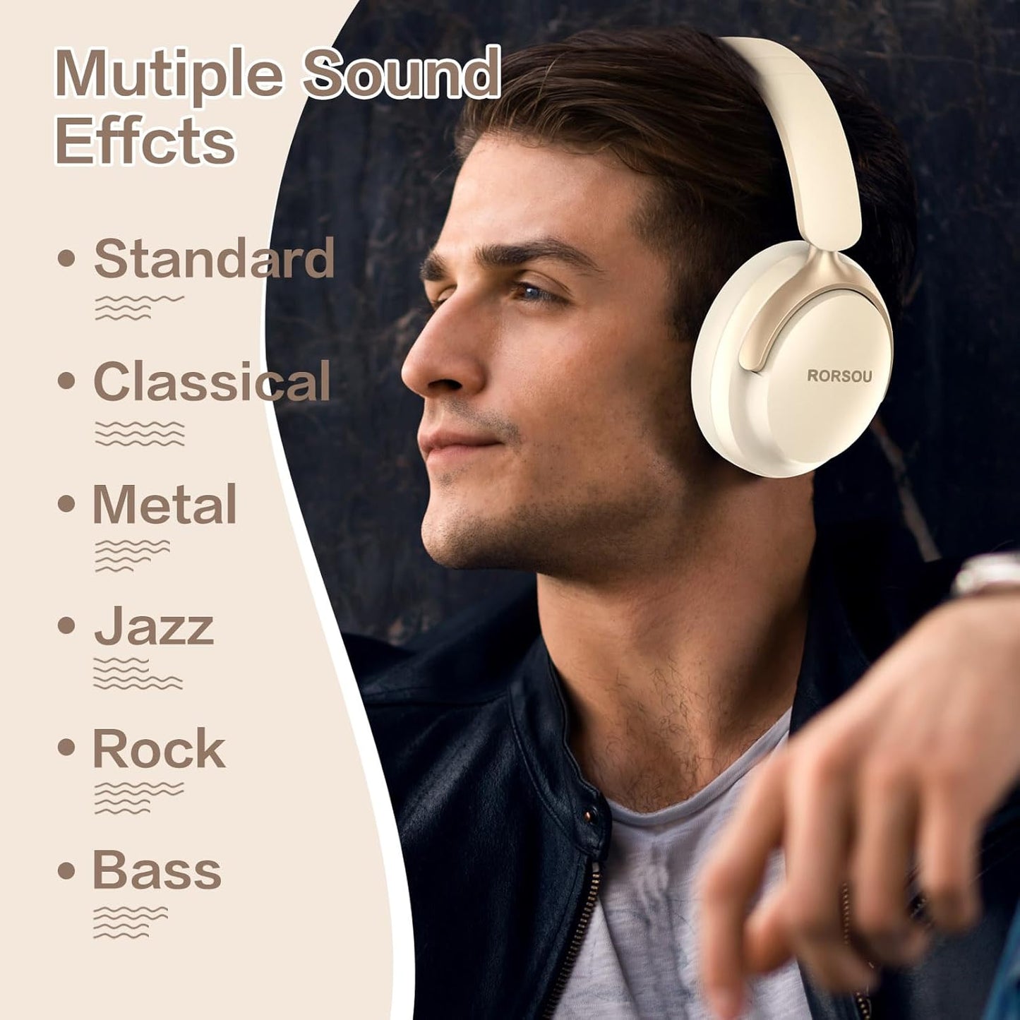 B8 6 50H Headset RORSOU Bluetooth Headphones Over Ear, EQ Music Modes and Playtime Deep Bass Wireless Headphones