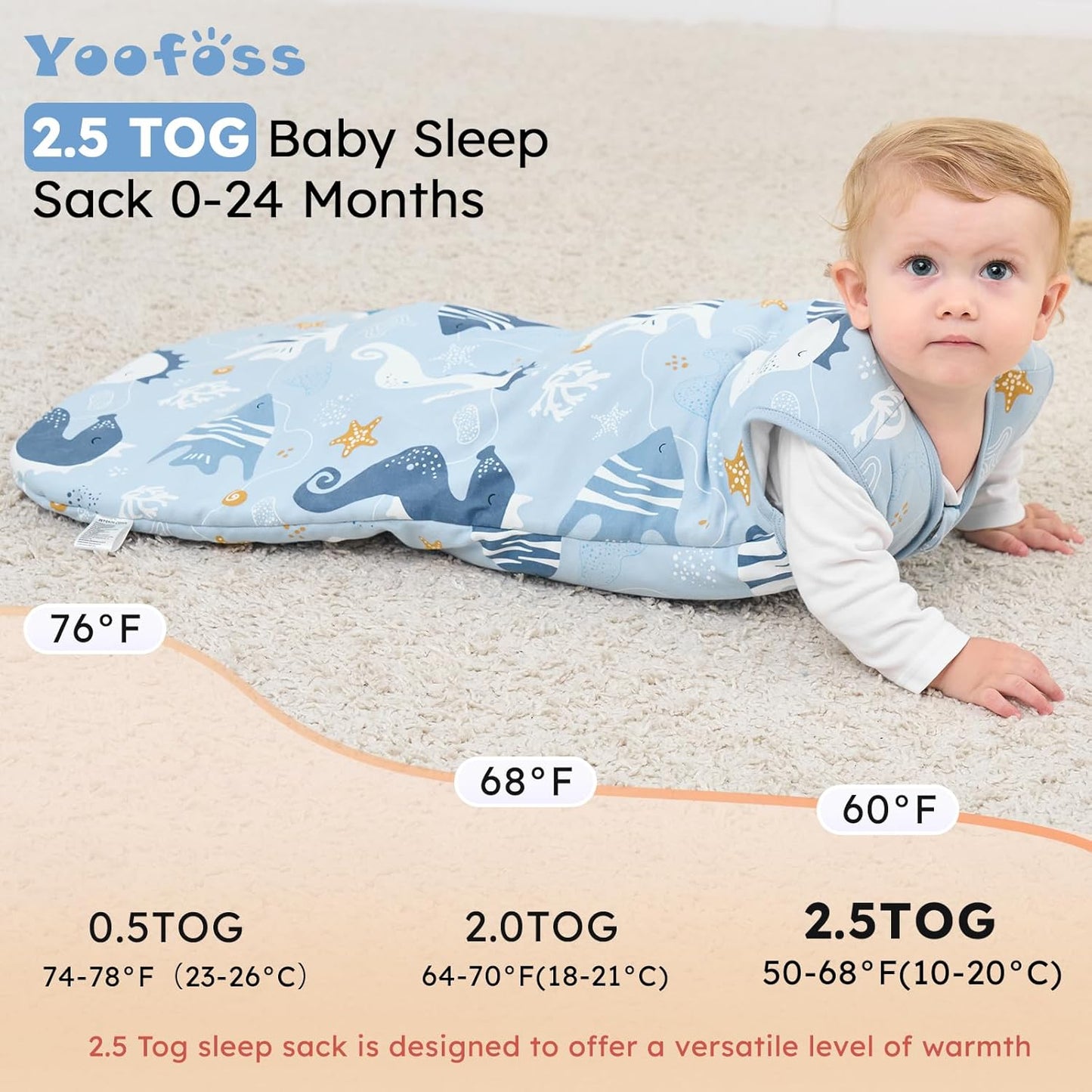 Yoofoss Baby Sleep Sack - 0-6 Months TOG 2.5 Wearable Blanket | 100% Organic Cotton, Warm & Comfy