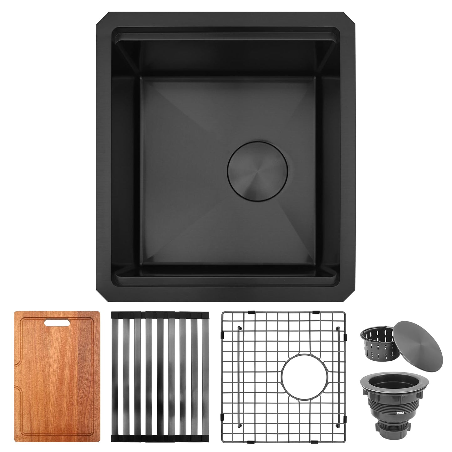 Lonsince Black Bar Sink Undermount,Small Bar & Prep Sinks,16 Gauge Stainless Steel Bar Sink with Workstation for Wet Bar Area,Special Offset Drain Design (16" X 18")