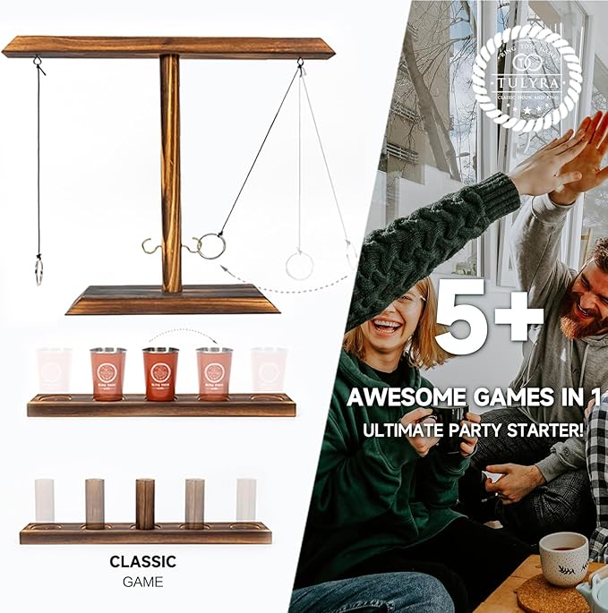 Ring Toss Game for Adults, Hook and Ring Game with Exclusive Carrying case & Unique Stainless Mini Cup, Super Easy to Assemble, XL Size(15.7" X 13"), Outdoor, Family