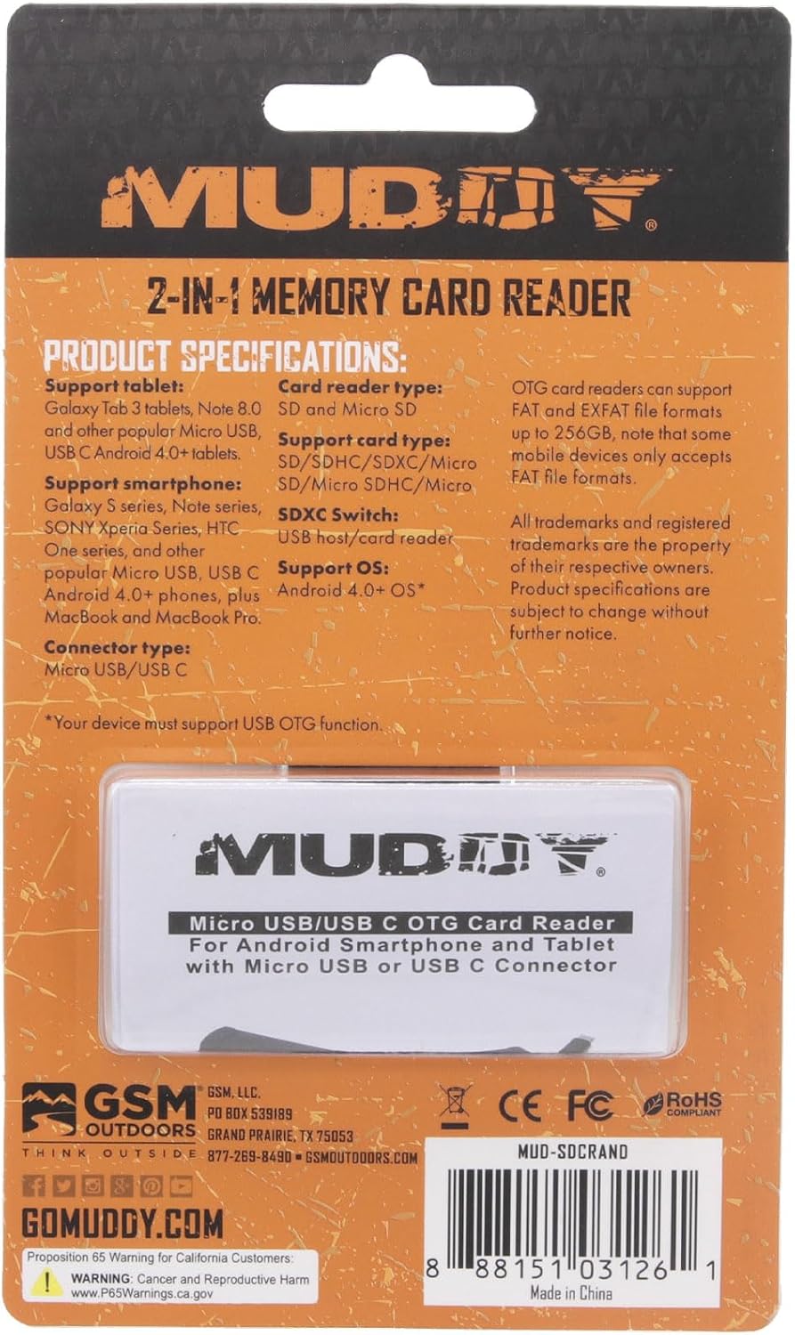 MUDDY 2-in-1 Memory Card Reader for Micro USB & USB-C Devices