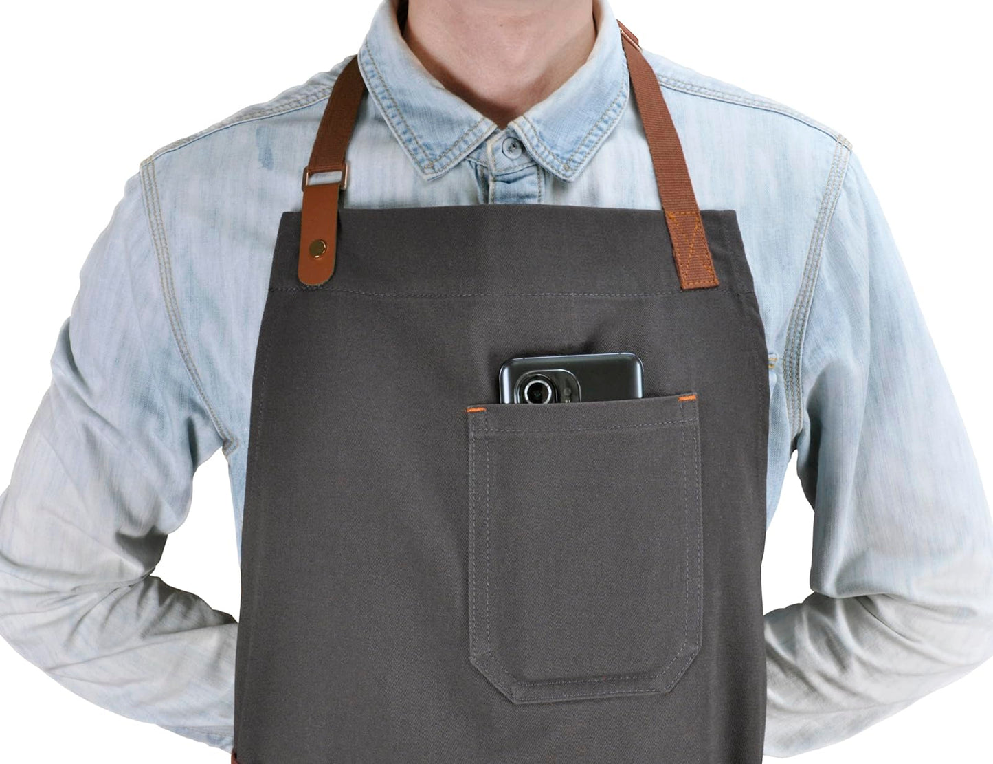 DingSay Trendy Professional Chef Apron for Men Women with Pockets, Bib Apron for Cooking Kitchen Grill BBQ, with Towel Loop and Adjustable Neck Strap (Dark Grey)
