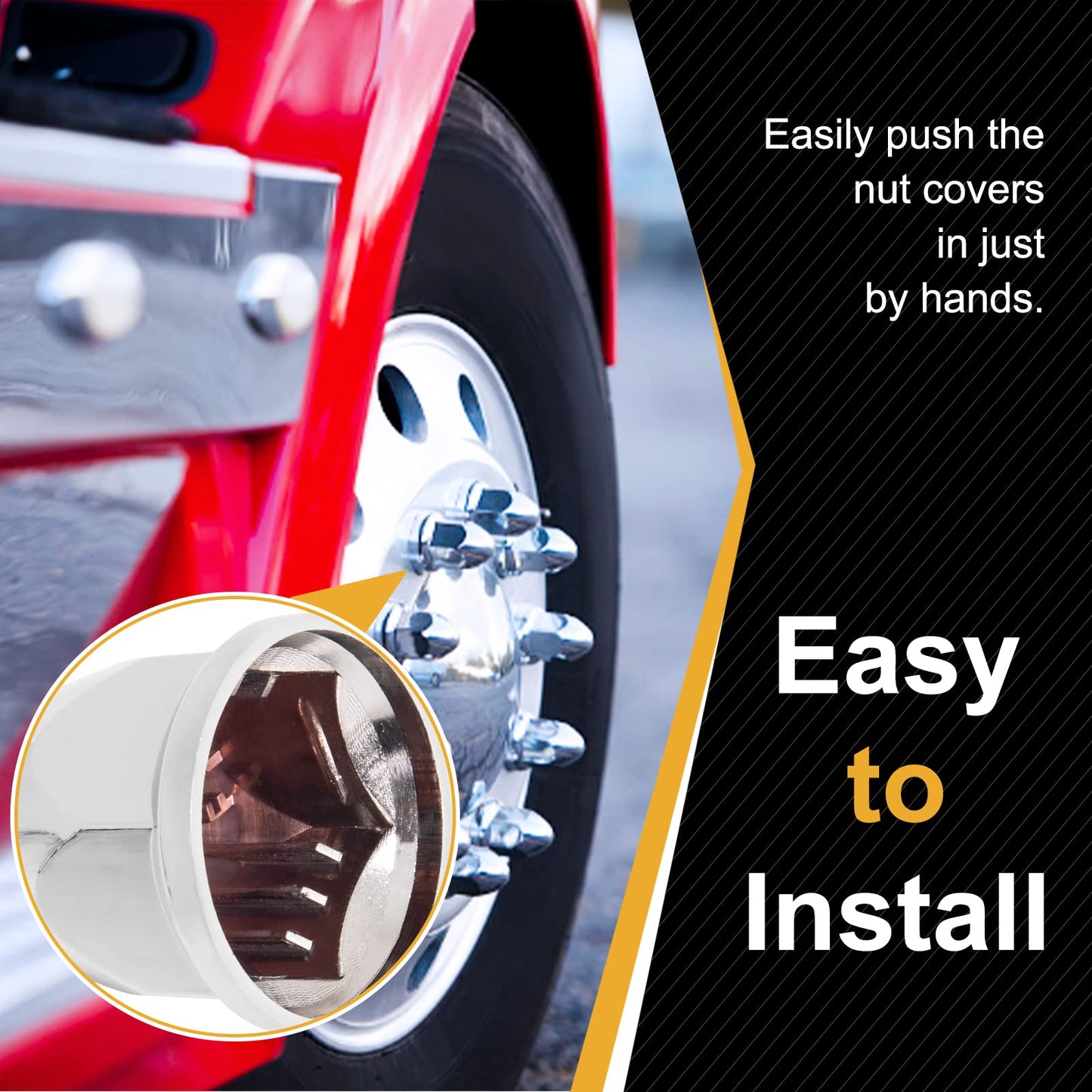 HQALTY 20Pcs Lug Nut Covers 33mm Bullet Flanged ABS Chrome Plastic Anti-Rust Push-on Nut Covers for Semi Trucks
