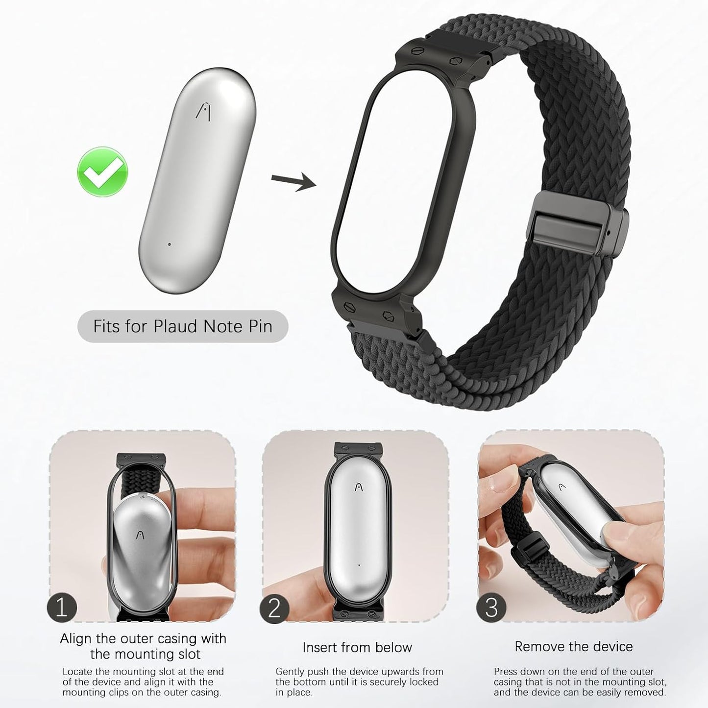 Bolesi Wristband Compatible with Plaud NotePin S/NotePin AI Voice Recorder,Metal Protective Case Soft Stretchy