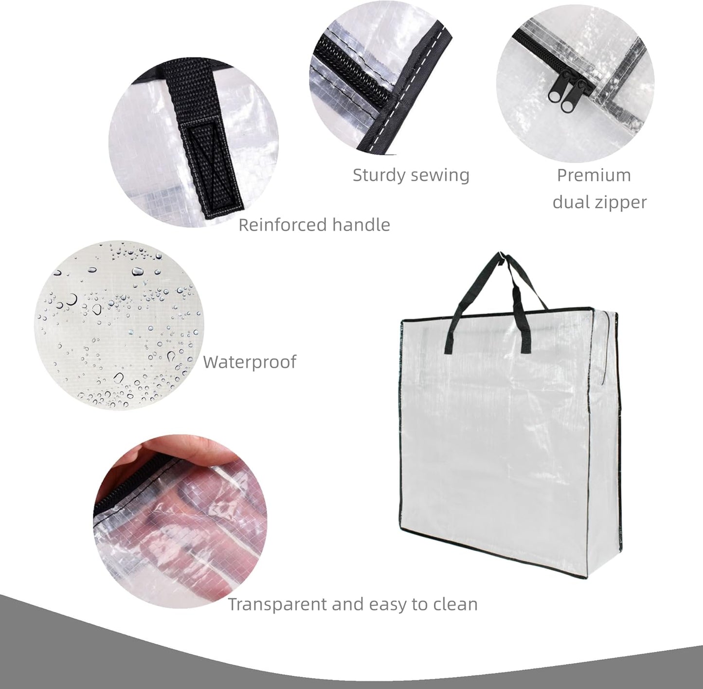 Skiennix Clear Storage Bags - 3 Pack Zippered Organizers with Handles for Blankets & Bedding