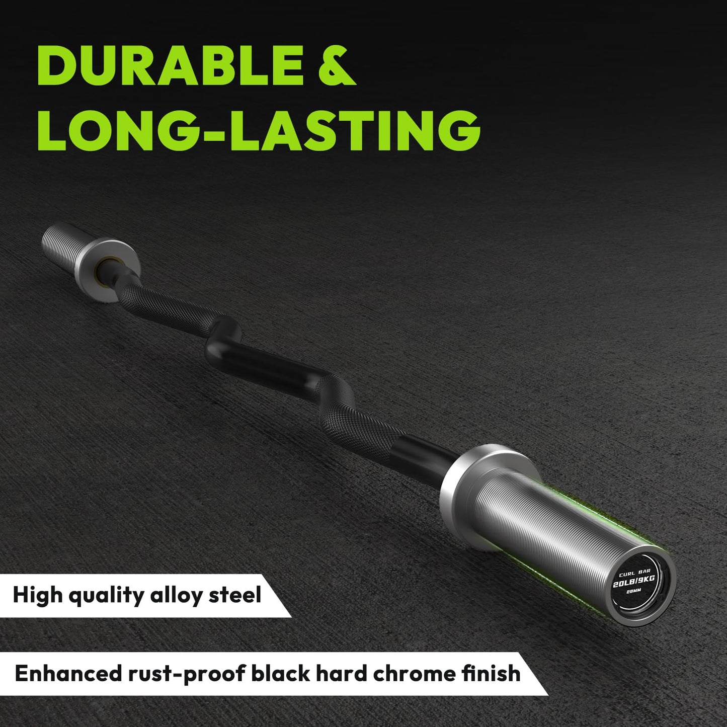 HANDBODE Olympic EZ Curl Barbell Bar 47", 2 inch 4 ft Curl Bars for Weightlifting, Squats, Hip Thrusts, Biceps, 500 lb Weight Capacity, Home Gym Weight Bar, Strength Training, Black & Silver